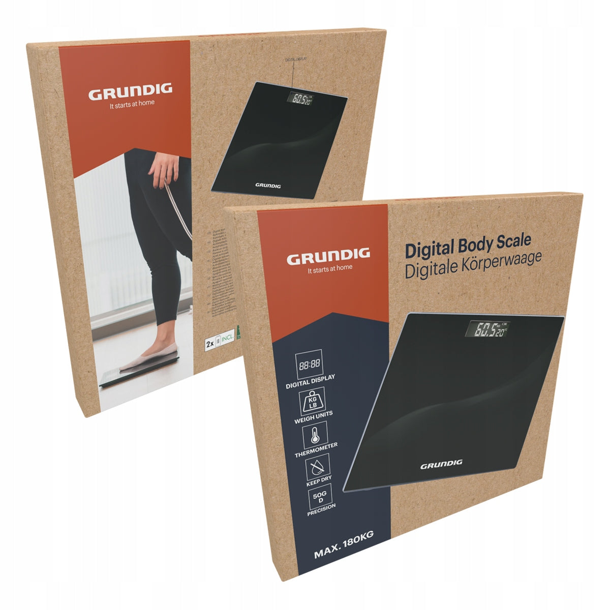 Grundig BATHROOM SCALE with LCD display and thermometer up to 180 kg black Packaging status original