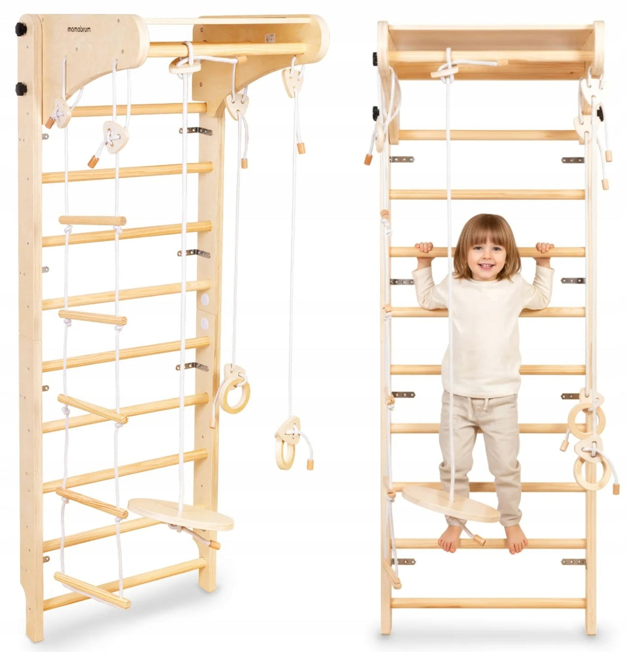 Gymnastic Ladder Wooden for Children Swing Rope Montessori Wheels