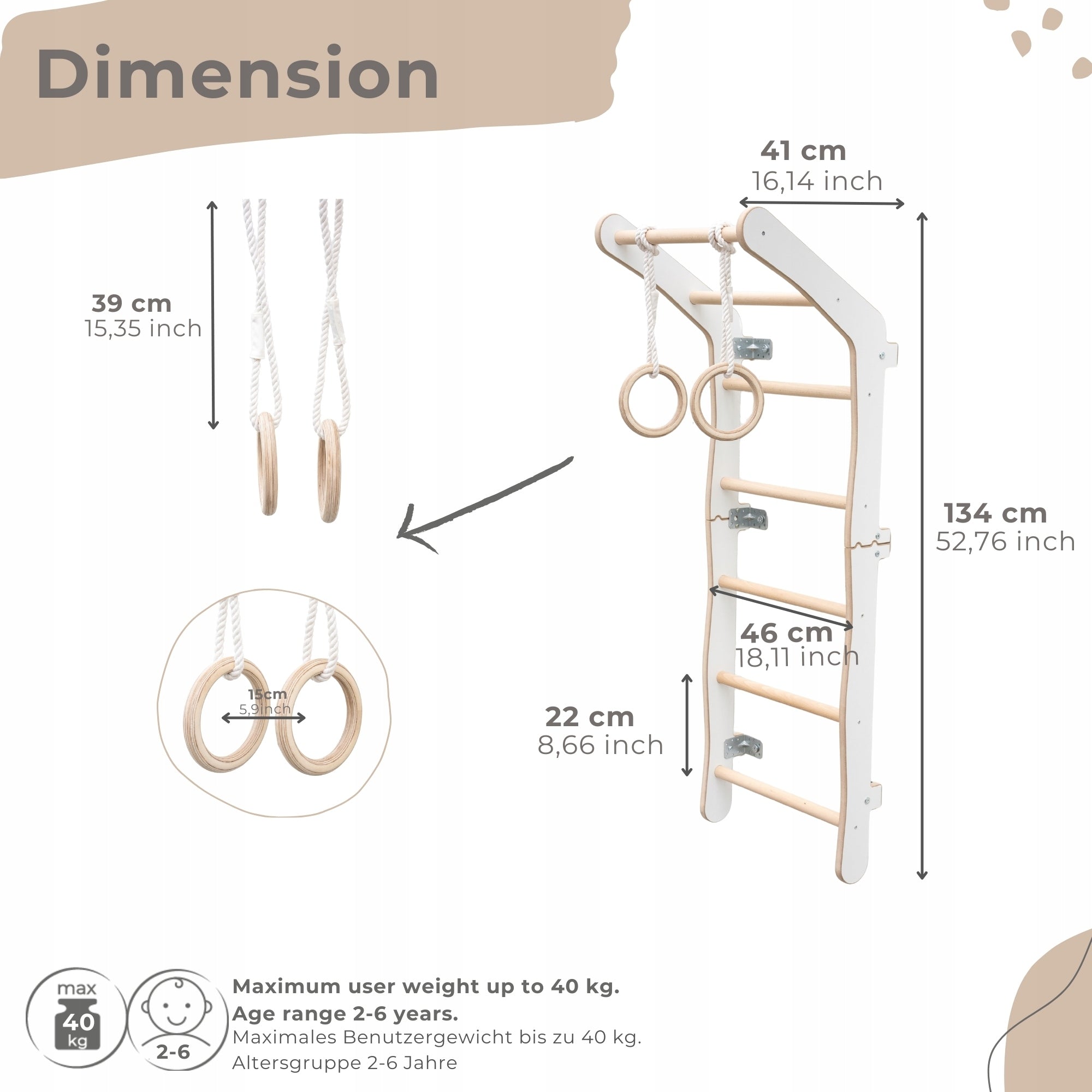 Gymnastic ladder | Climbing ladder + Gymnastic wheels, 0-6 years old Model MAMOI