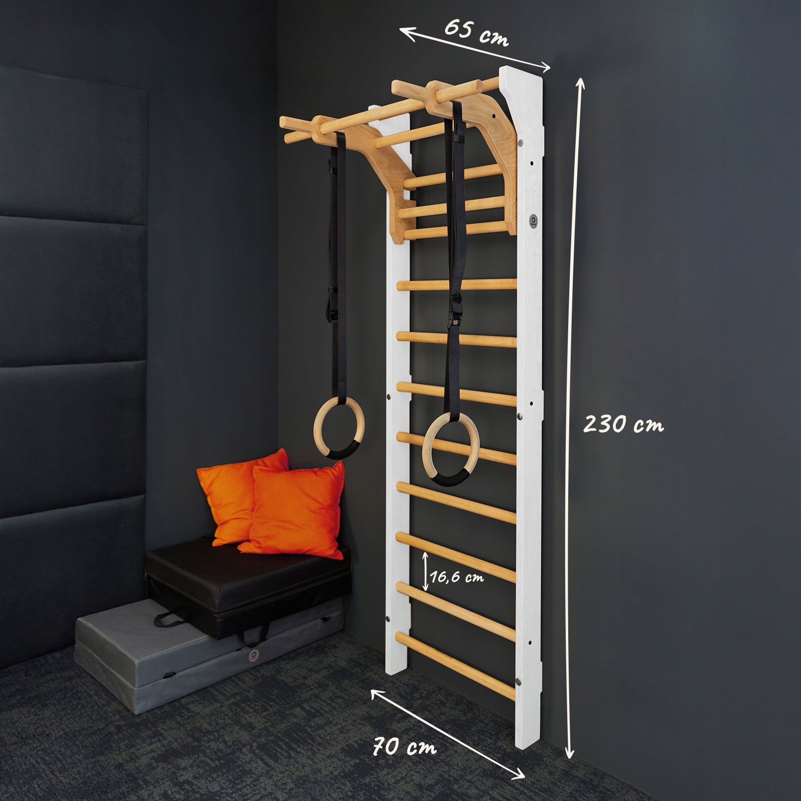 Gymnastic ladder PREMIUM ONMAX Nord 230 cm - White for exercising at home Packaging status original