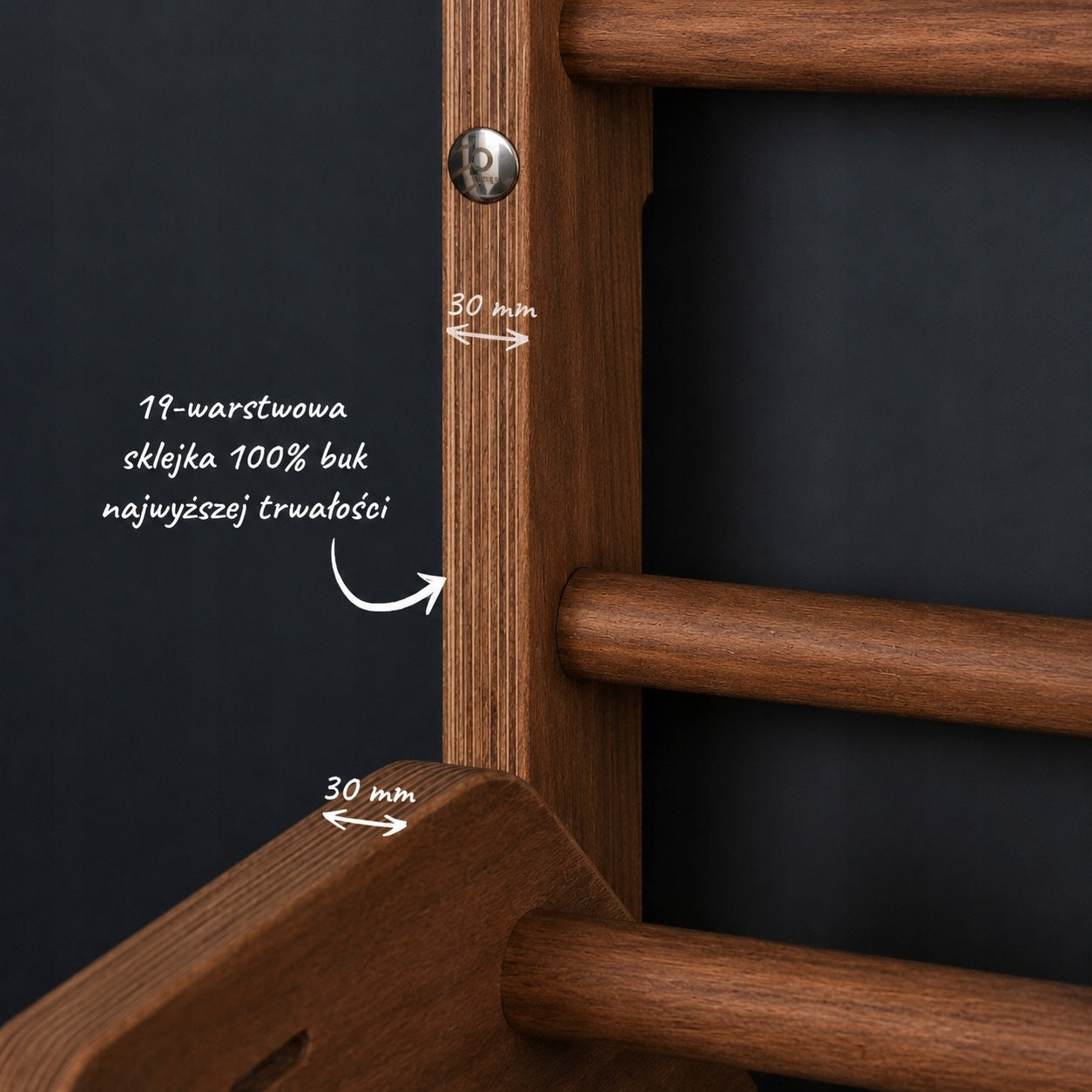 Gymnastic ladder PREMIUM - ONMAX Nord 230 cm - walnut Manufacturer code DN-230-O/ZDN/O-K