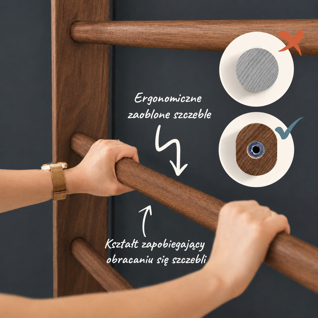 Gymnastic ladder PREMIUM - ONMAX Nord 230 cm - walnut Packaging status original