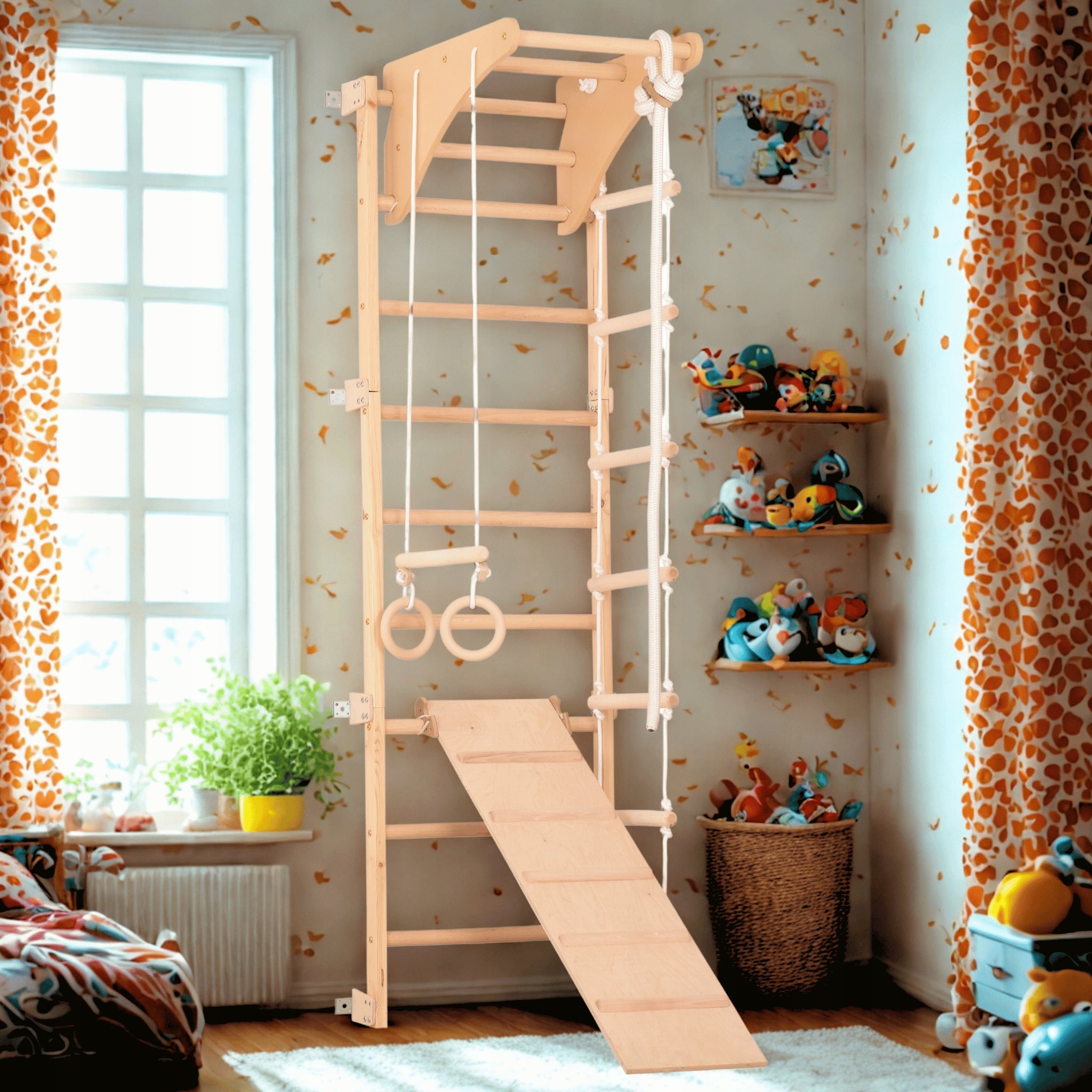 Gymnastic ladder for home with board – sports set made of wood Manufacturer code Drabinka Gimnastyczna Drewniana Eco-pineslide