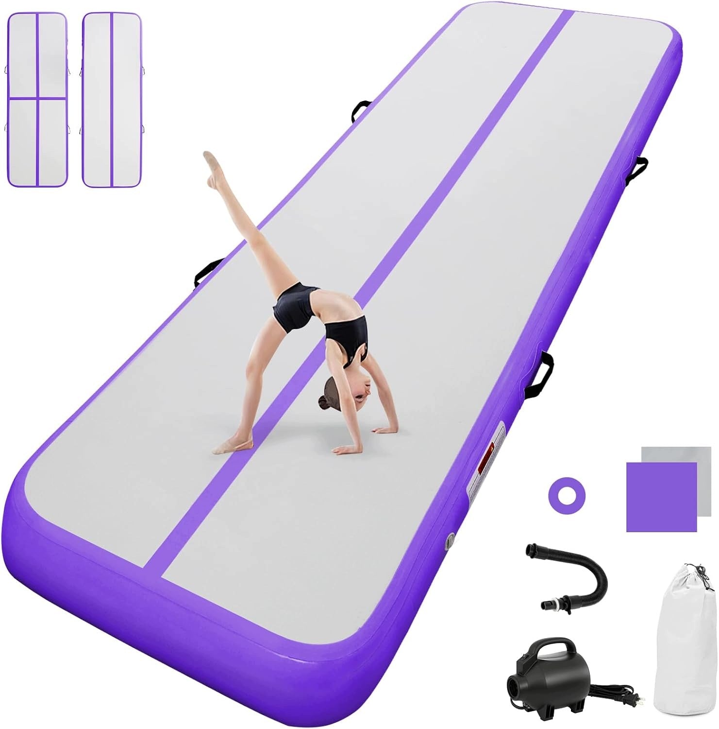 Gymnastic mat FBSPORT Airtrack 100x60x20 cm with pump and exercise bag