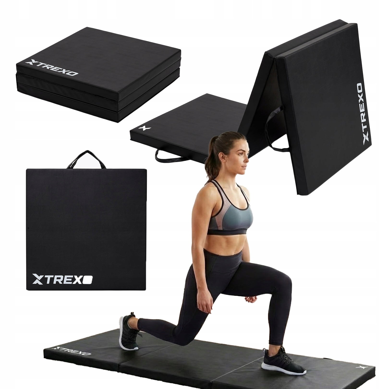 Gymnastic mattress XTREXO black folding 180 x 60 x 5 cm for exercise