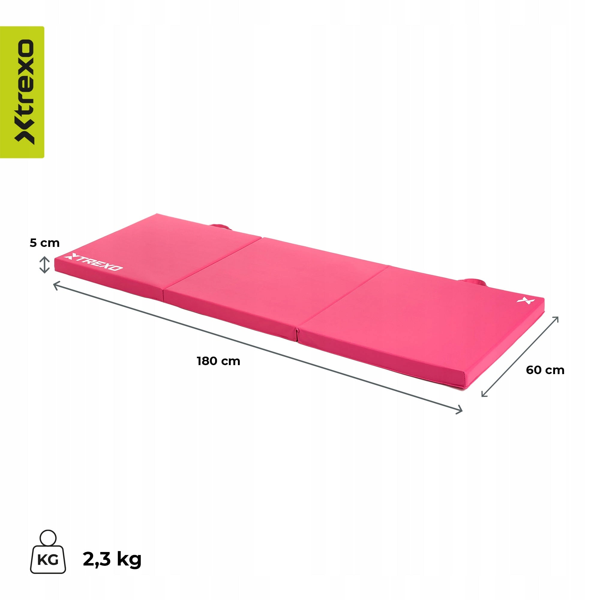Gymnastic mattress XTREXO folding 180x60x5 cm pink CONVENIENT TRANSPORT Brand Xtrexo