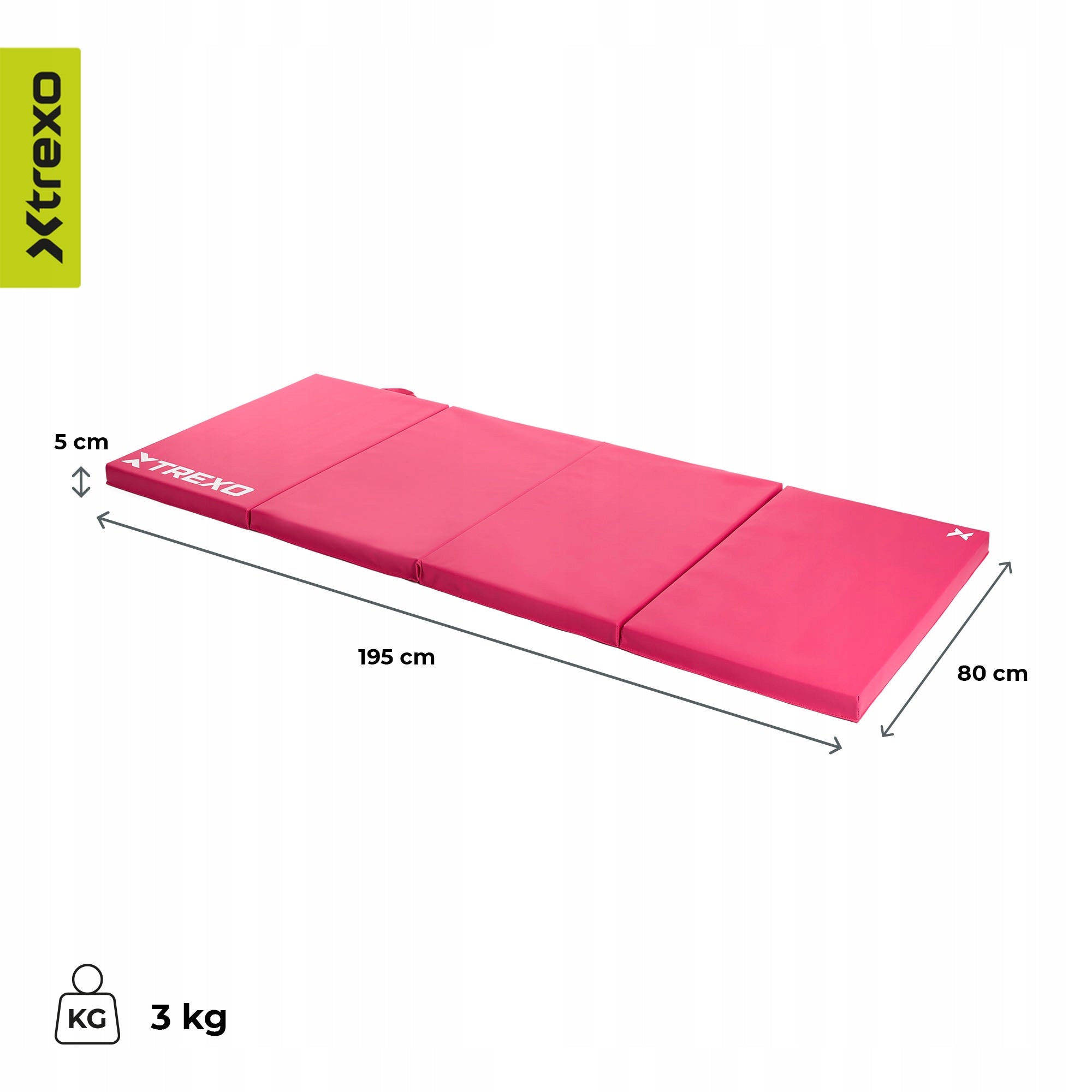 Gymnastic mattress XTREXO folding 195x80x5 cm pink SOLID COMPACT Brand Xtrexo