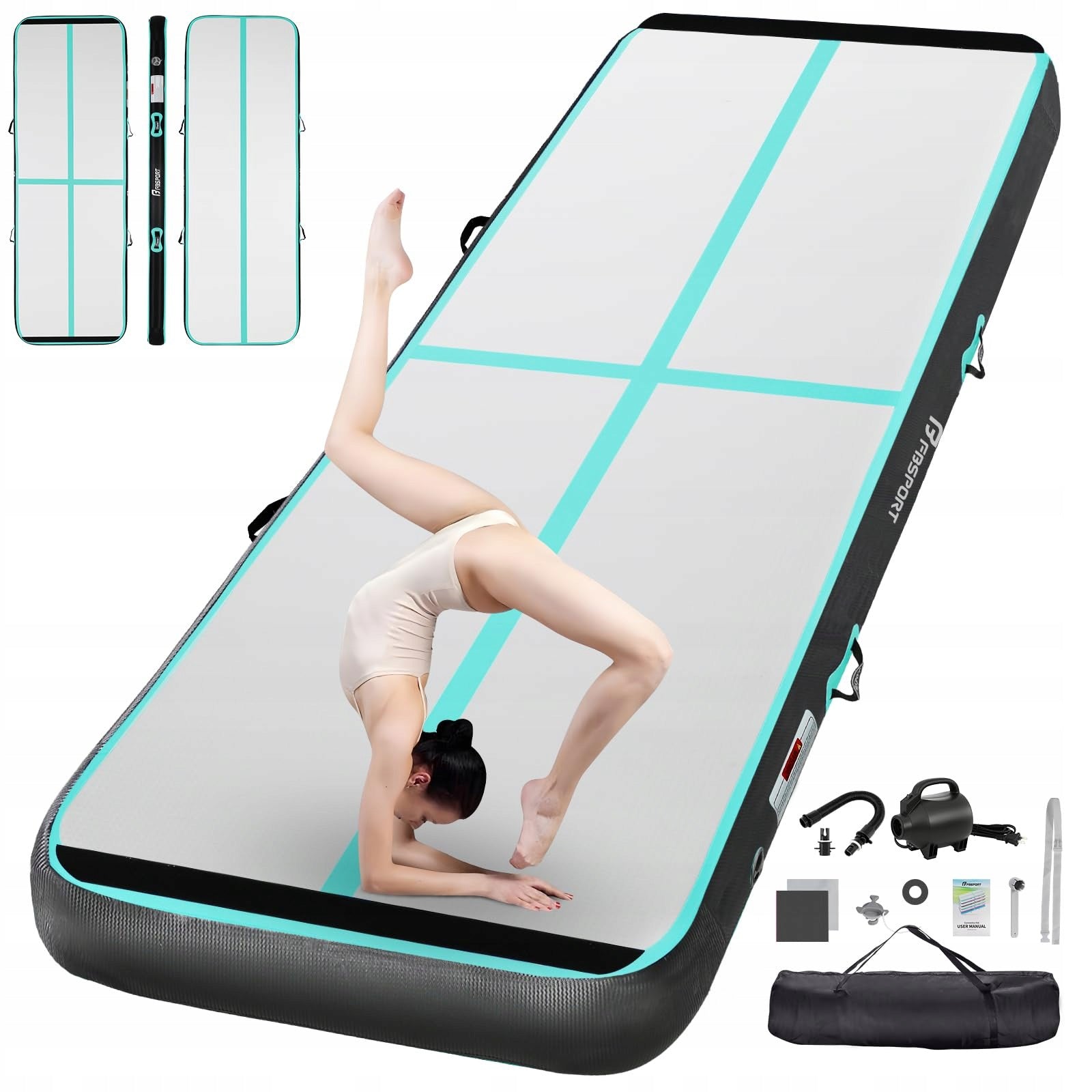 Gymnastics mat FBSPORT AIR TRACK 3M x 100cm x 10cm with pump