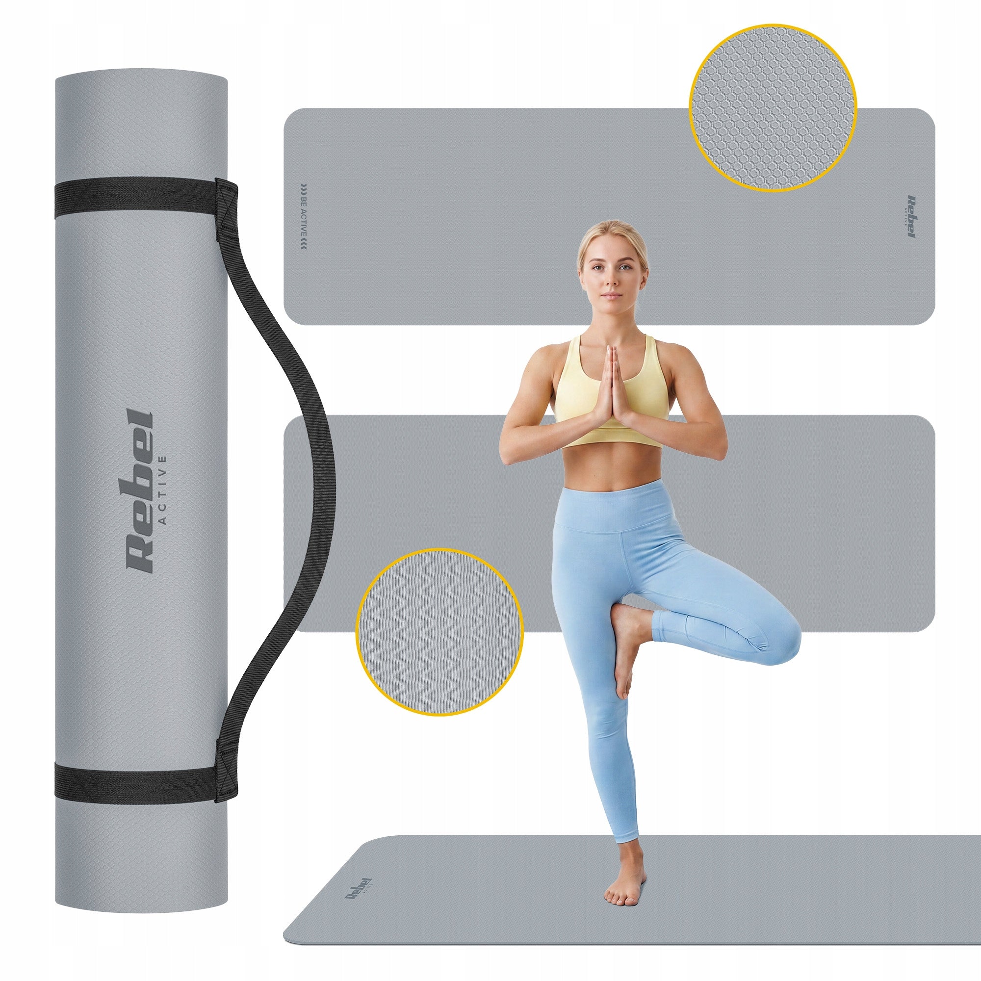 Gymnastics mat for exercise Pilates fitness 183x61cm TPE 6mm Rebel