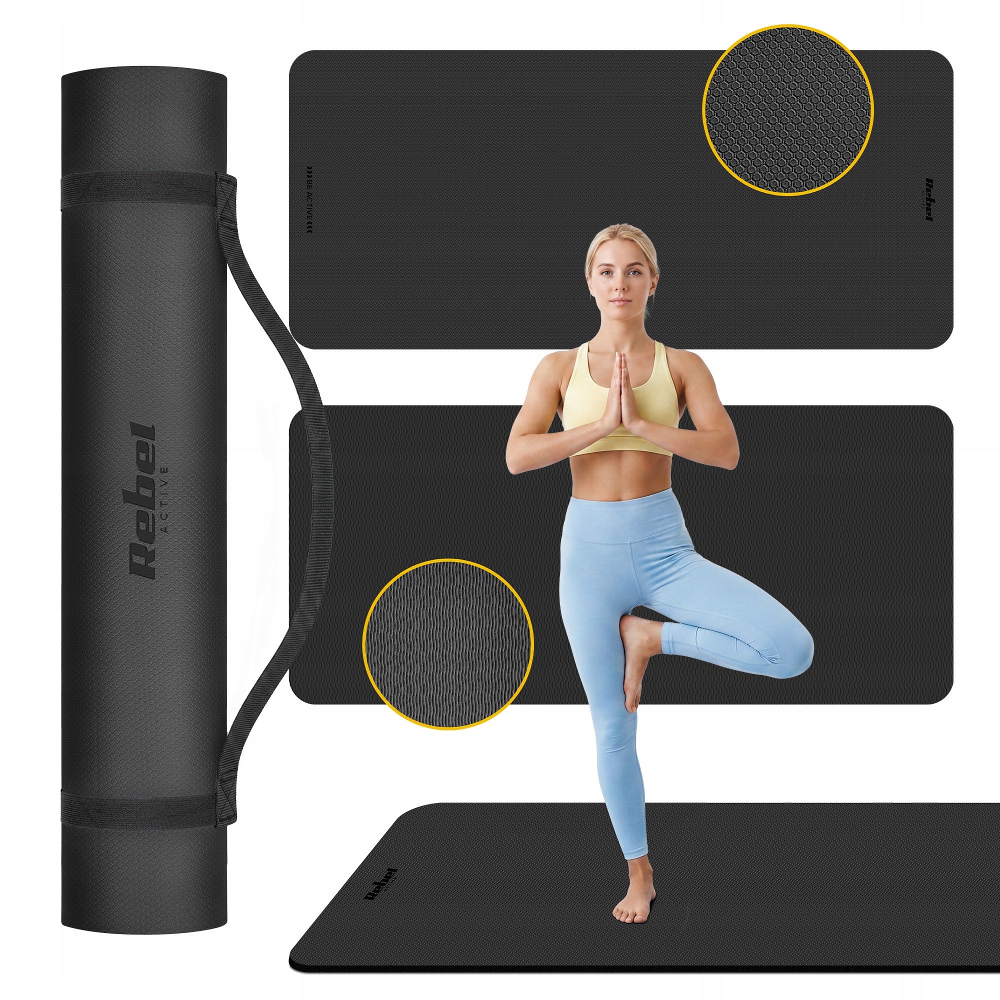 Gymnastics mat for exercise Pilates fitness 200x90cm TPE 1cm Rebel