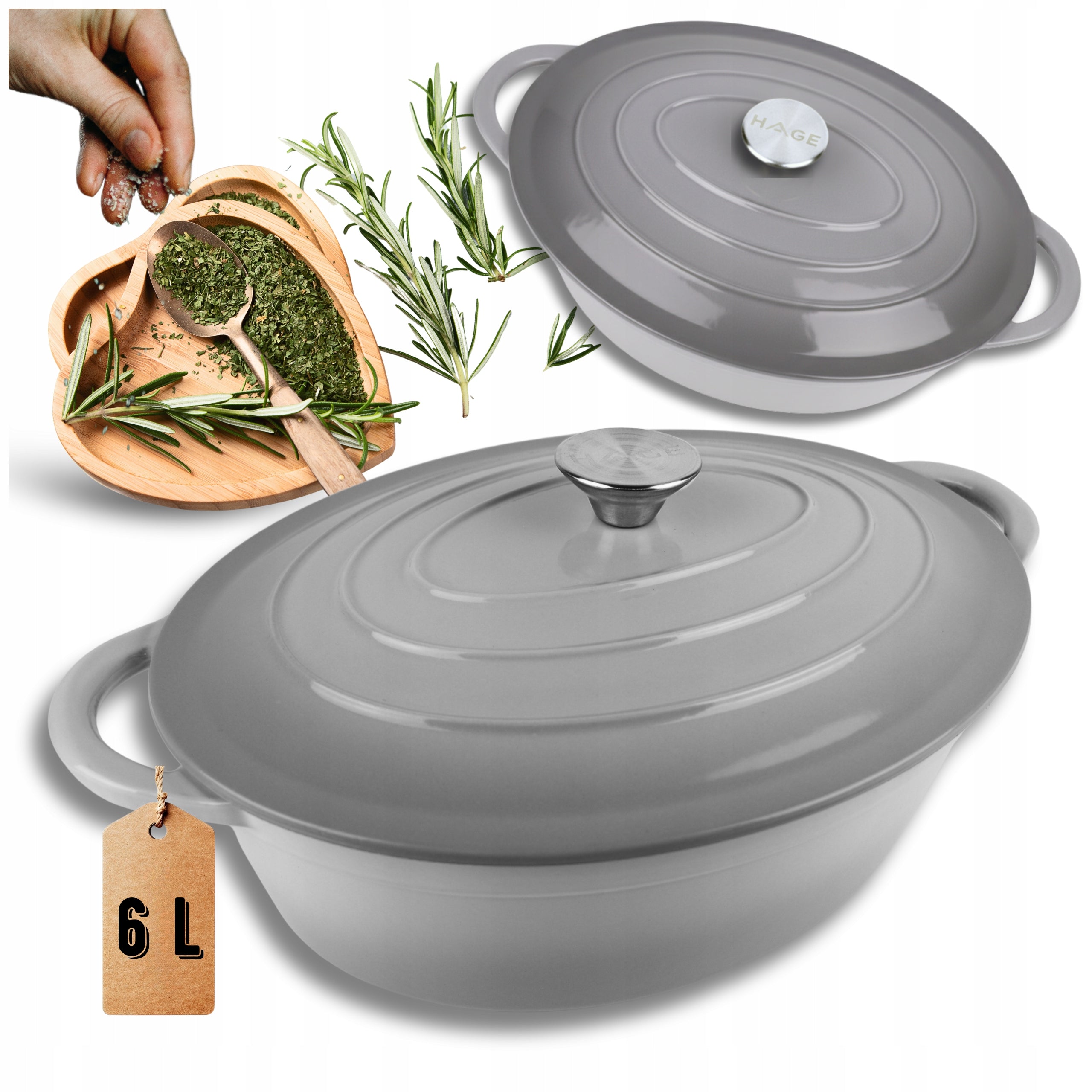 HAGE Brittany cast iron enamel 6 l lid 34 cm grey induction oven