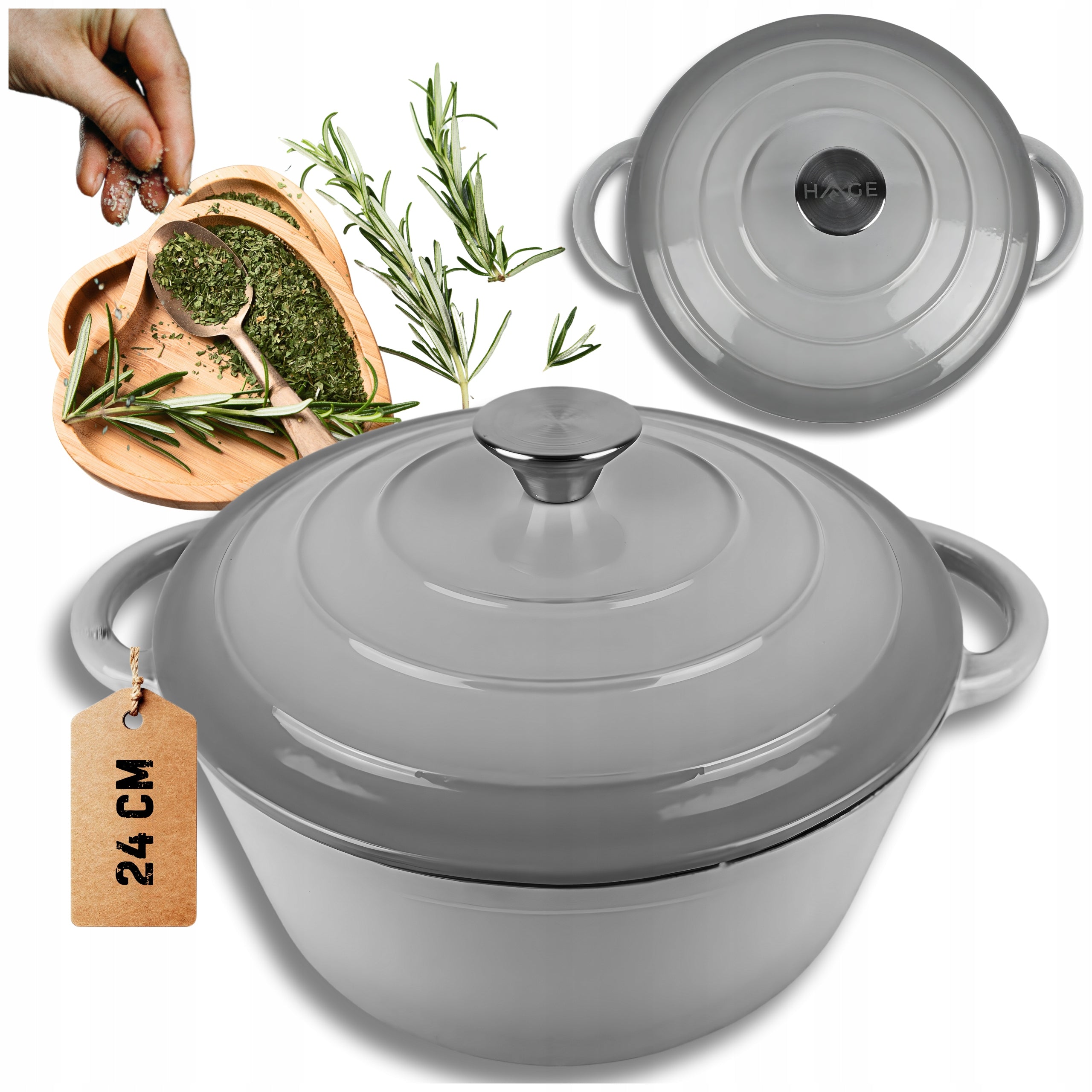 HAGE Enameled cast iron pot 4 l lid 24 cm grey induction oven