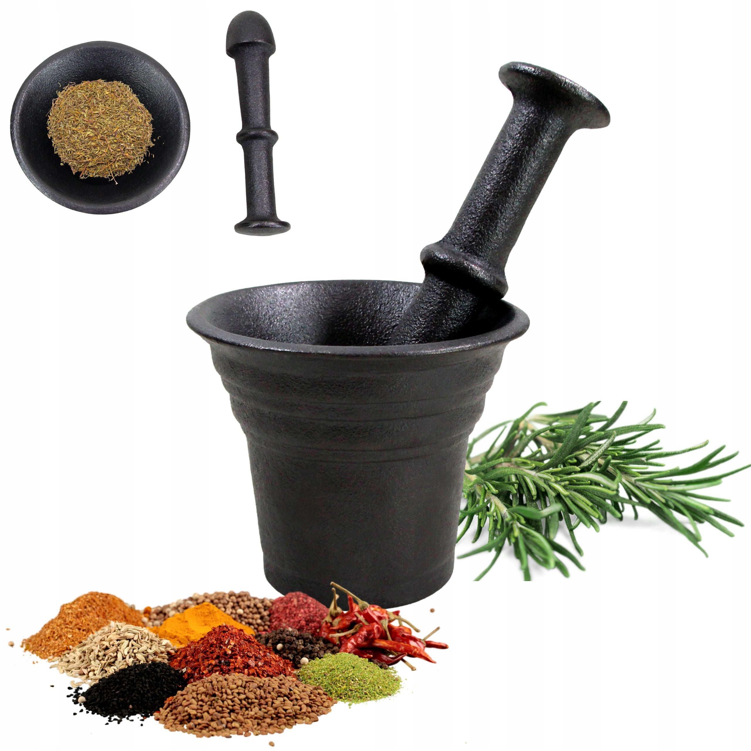 HAGE Mortar Cast Iron Bell + Herb Spice Pestle Heavy Solid