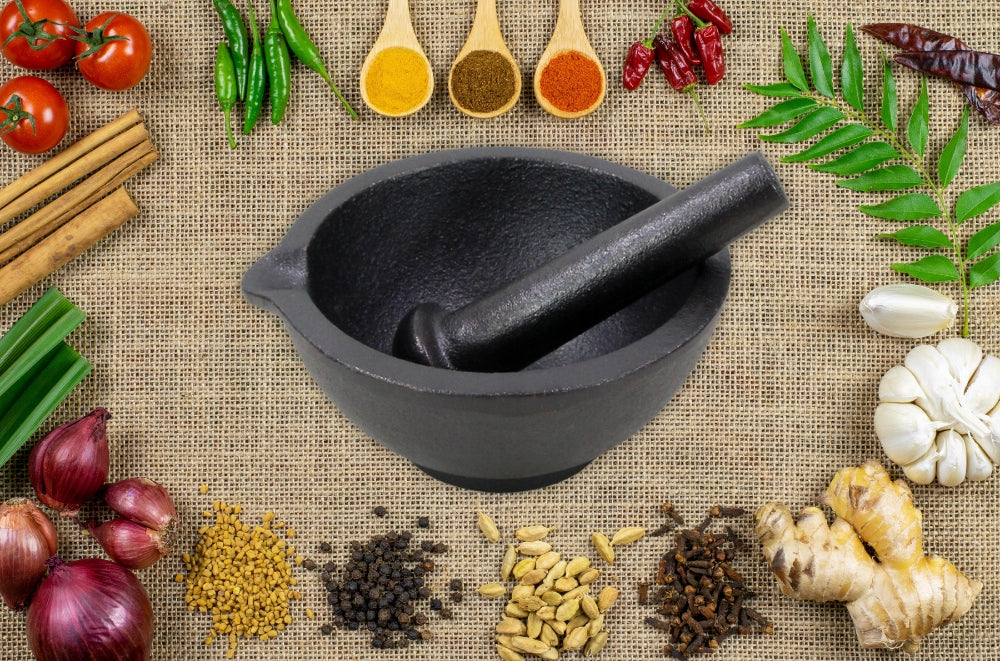 HAGE Round Cast Iron Mortar + Herb Spice Pestle Heavy Solid Manufacturer code PCMP01