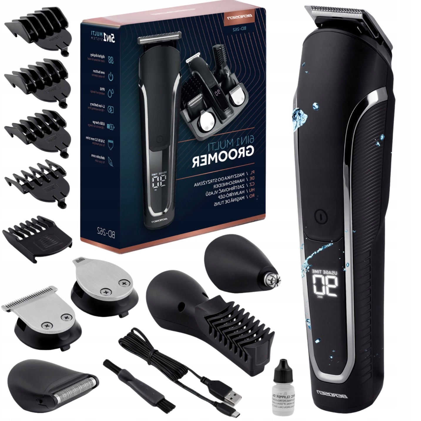 HAIR CLIPPER SHAVER 6in1 5 HEADS 5 CORDLESS CAPS
