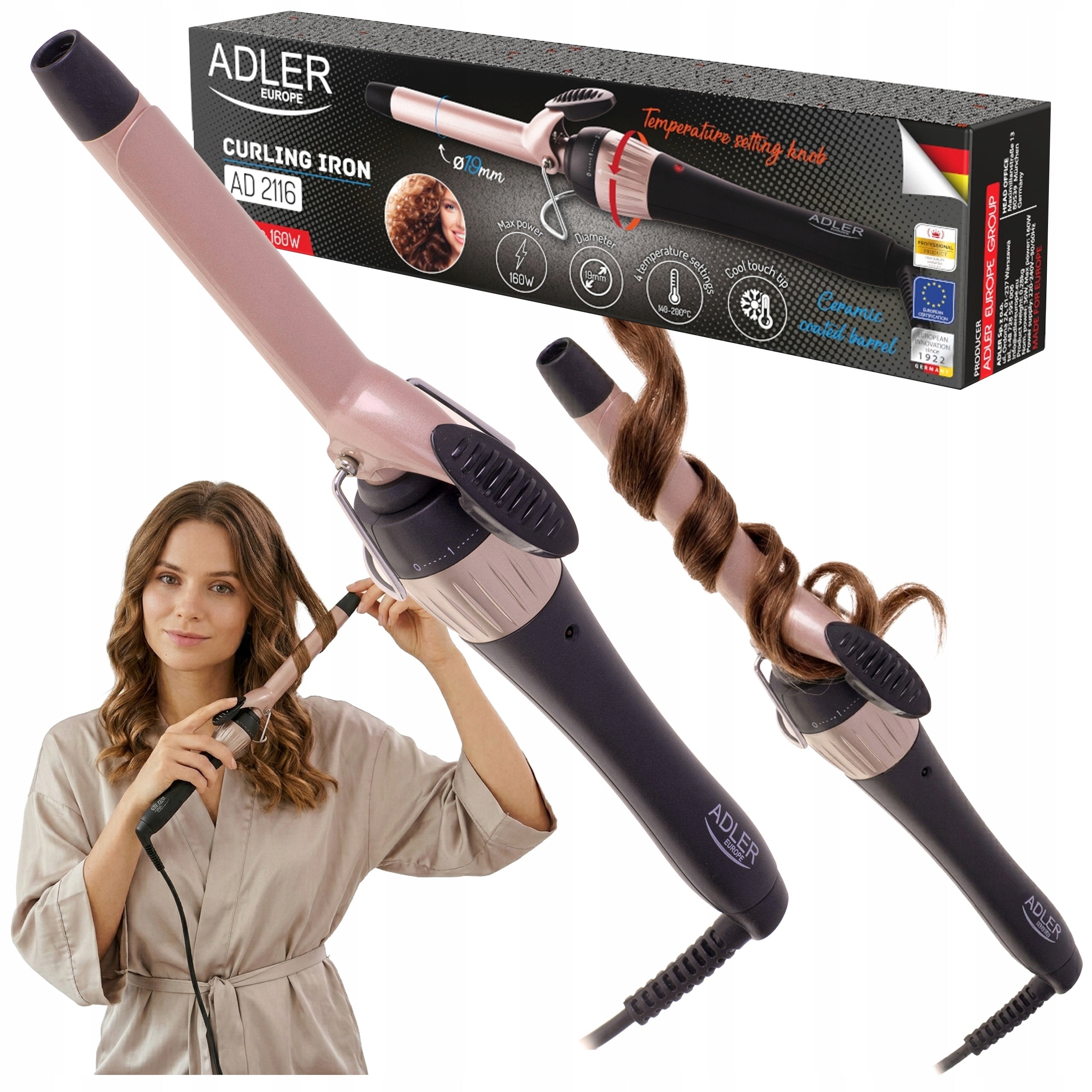 HAIR CURLER TRADITIONAL CERAMIC 19mm TEMPERATURE CONTROL 160W