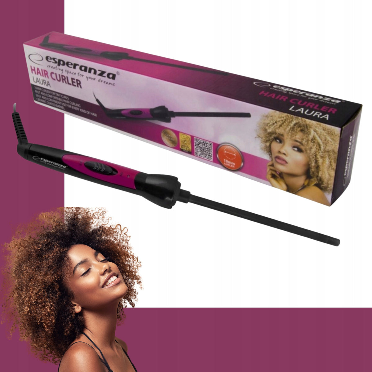 HAIR CURLER for Curling SPIRAL Curls Afro CERAMIC LED 10MM Packaging status original