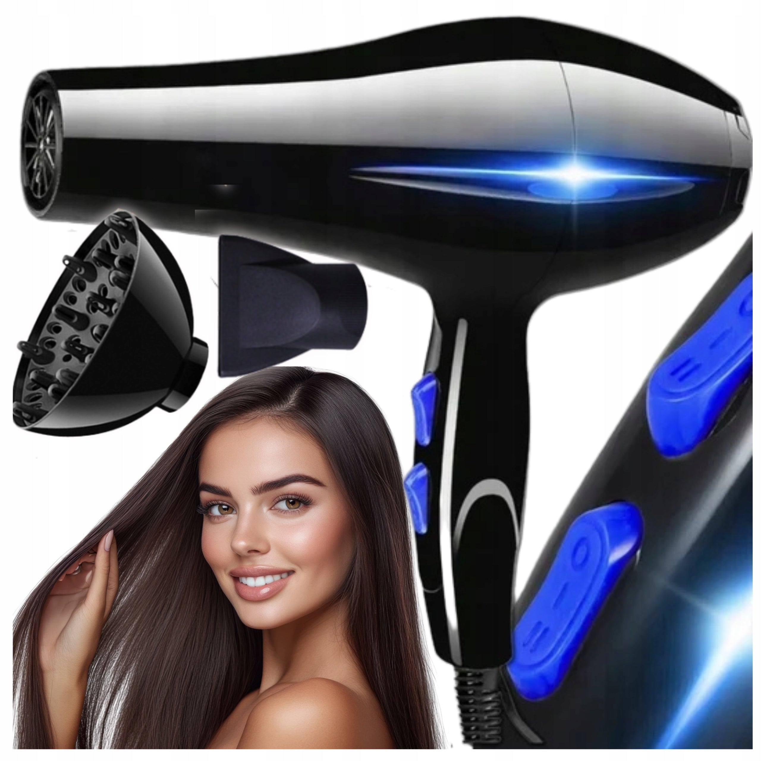 HAIR DRYER 1200W PRO IONIZATION STRONG + TIPS COLD WARM AIR SUPPLY