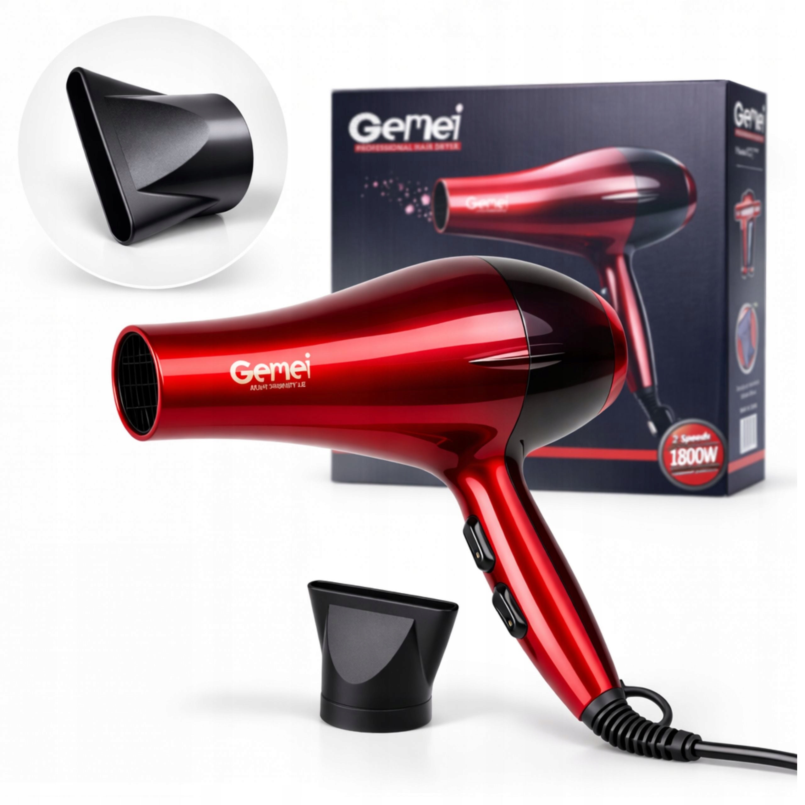 HAIR DRYER 1800W STRONG AND Cold Vent IONIZATION AND Concentrator