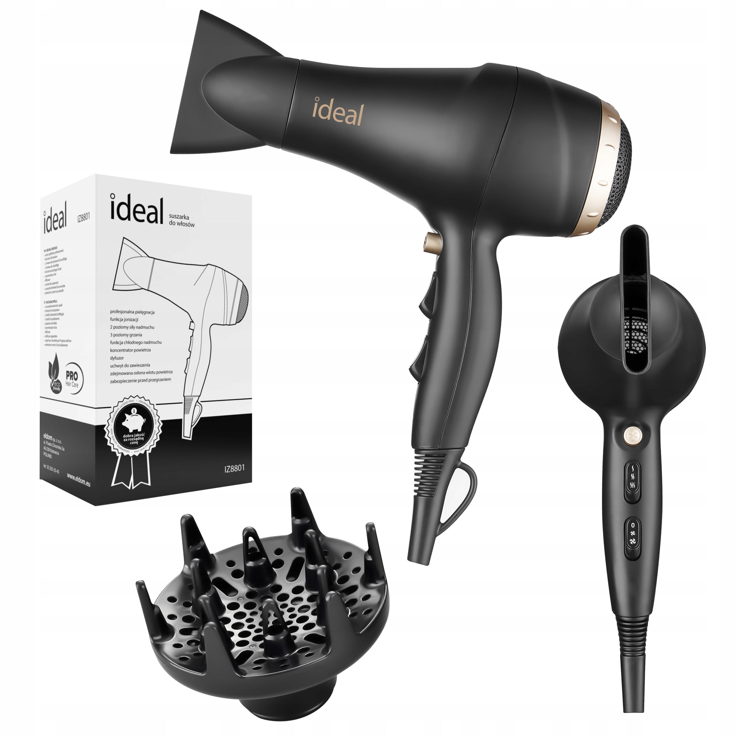 HAIR DRYER 2000W DIFFUSER IONIZER 3 DEGREES COLD AND WARM BLOWING