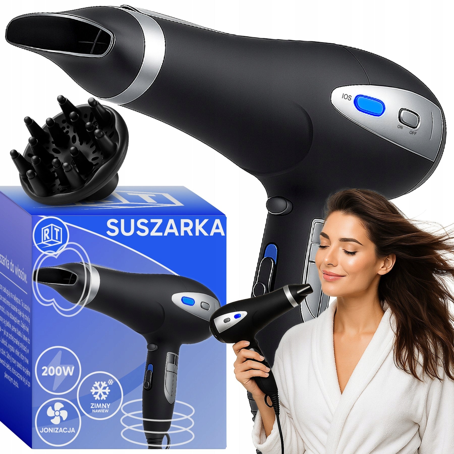 HAIR DRYER 5in1 2000W IONIZATION DIFFUSER COLD AIR CONCENTRATOR