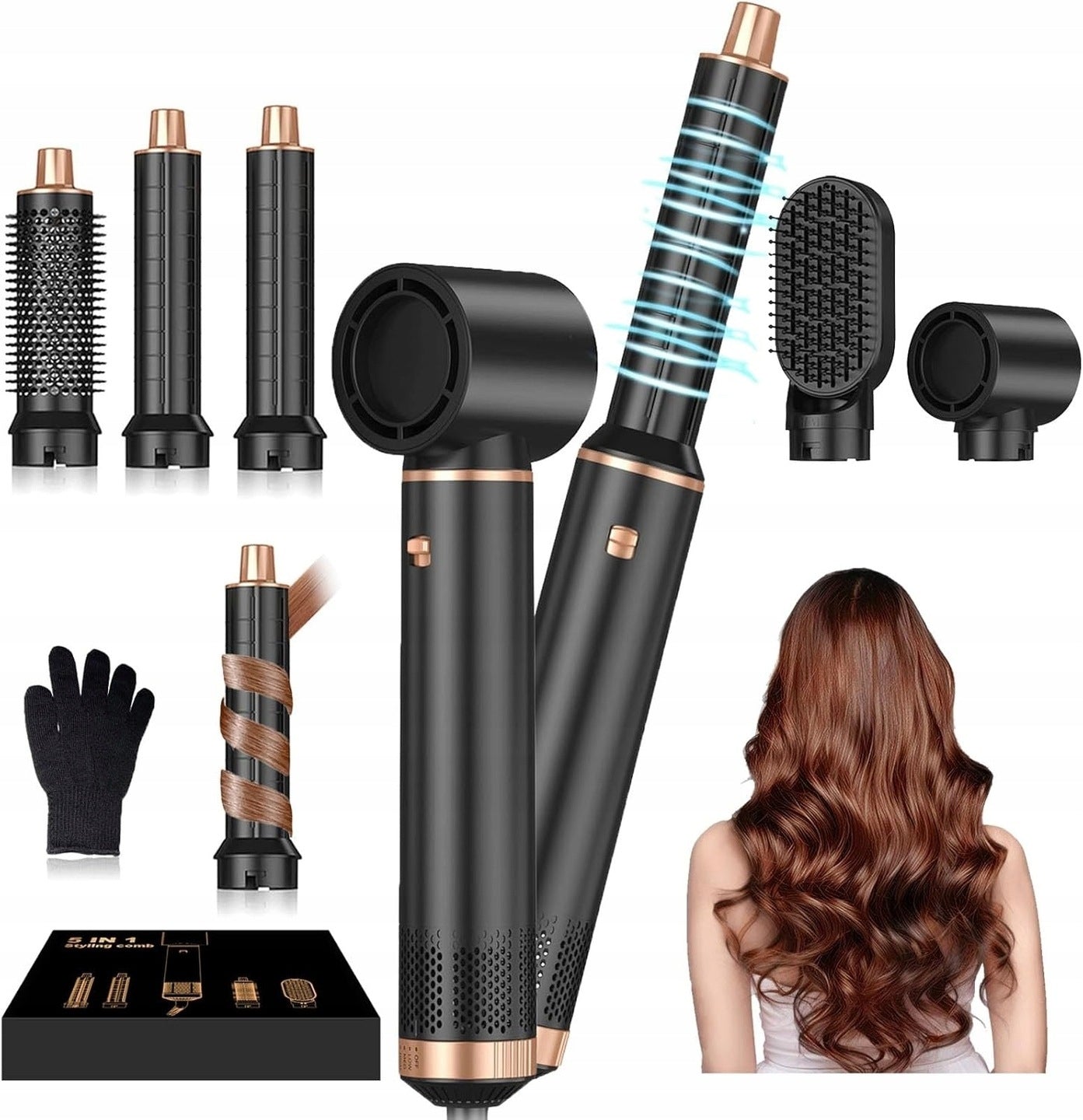 HAIR DRYER 5in1 BLACK MULTIFUNCTIONAL 3 AIRFLOW SPEEDS Brand Elle