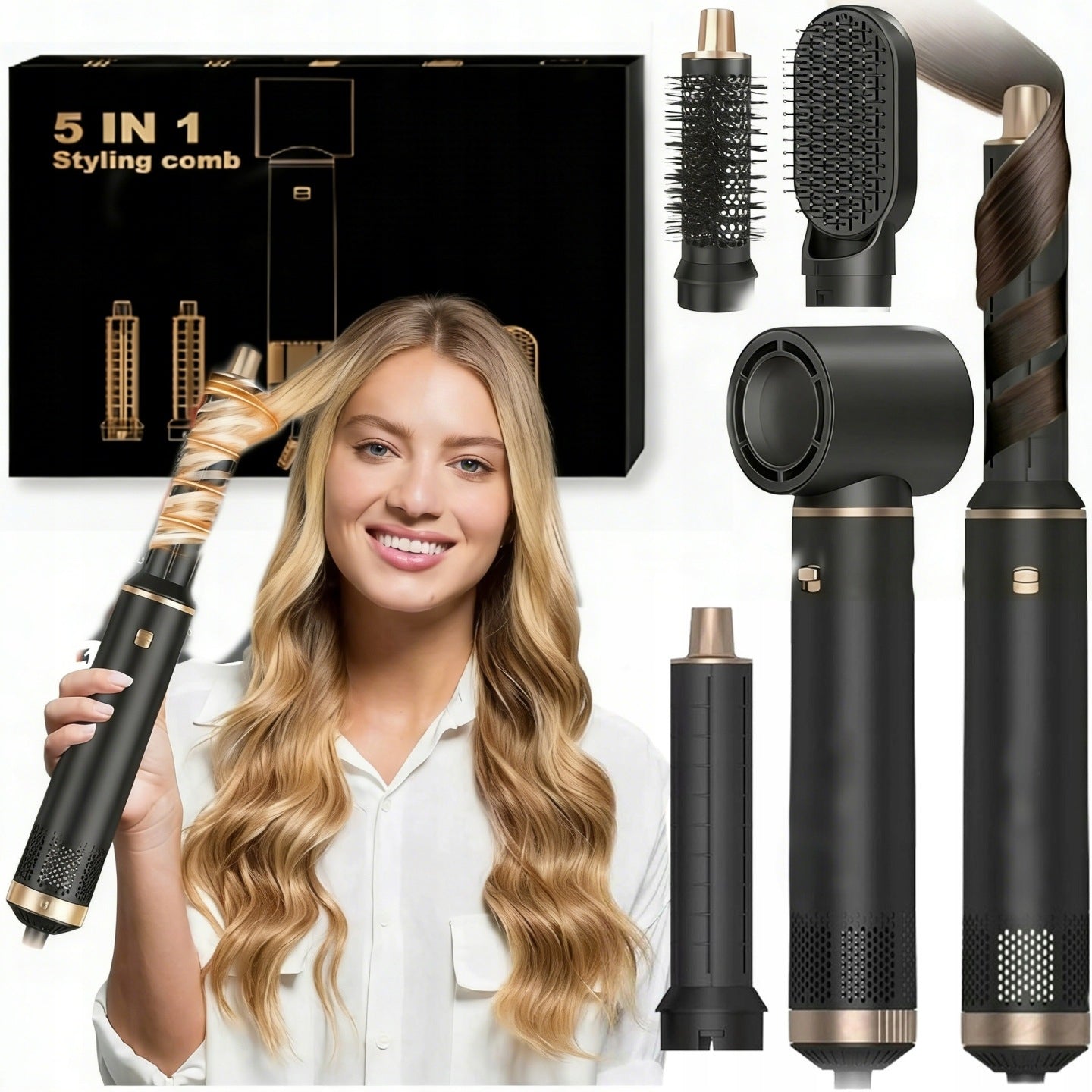HAIR DRYER 5in1 BLACK MULTIFUNCTIONAL 3 AIRFLOW SPEEDS