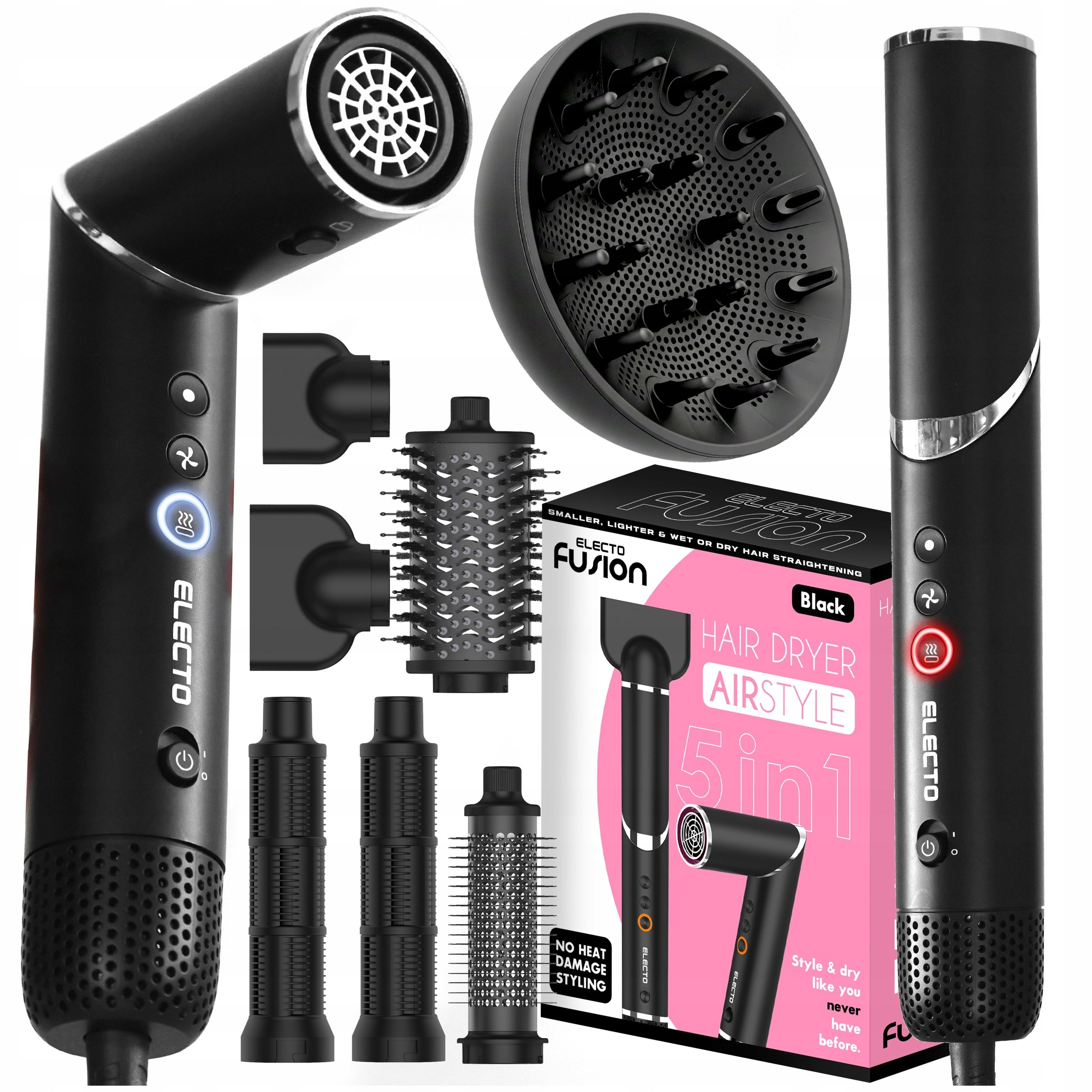 HAIR DRYER CURLER MULTISTYLER WITH DIFFUSER IONIZATION OVERLAY STRONG