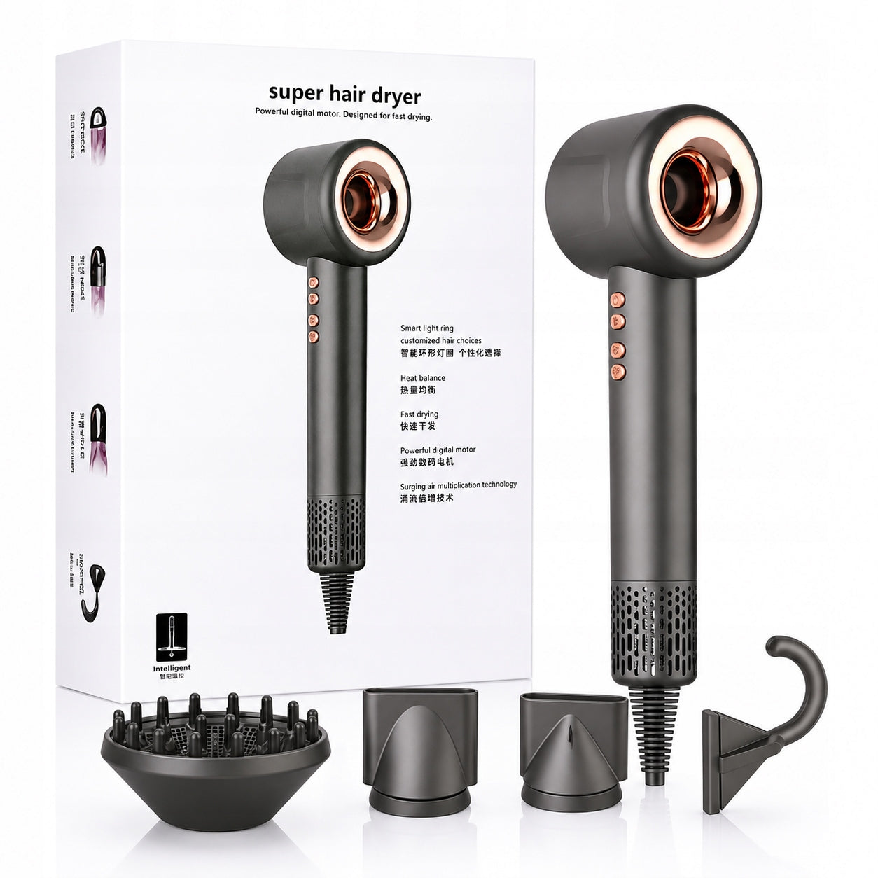 HAIR DRYER CURLING IRON WITH IONIZATION STRONG 3 SPEEDS 4 TIPS HAIR