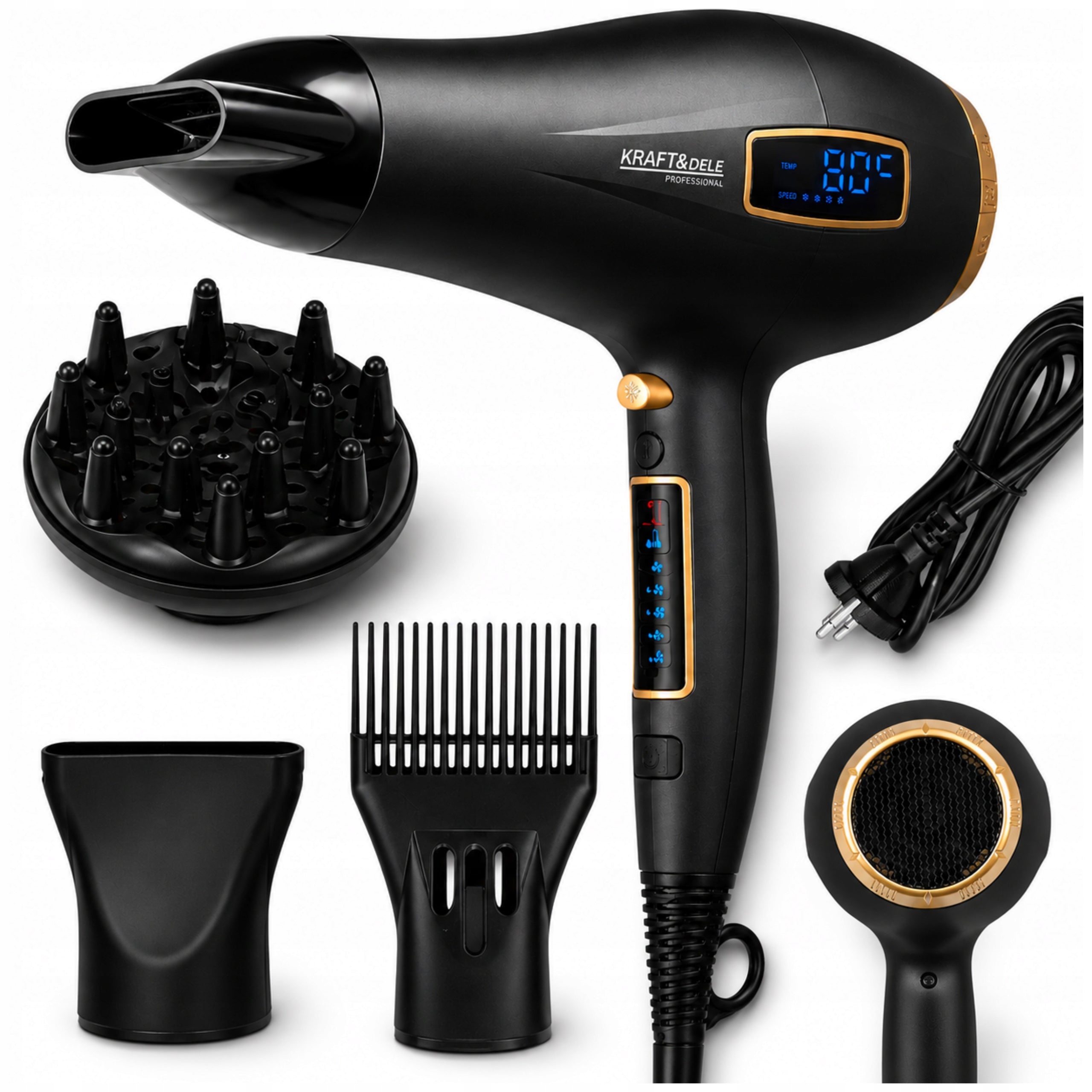 HAIR DRYER DIFFUSER WITH IONIZATION STRONG 2400W COLD AIR ADJUSTABLE