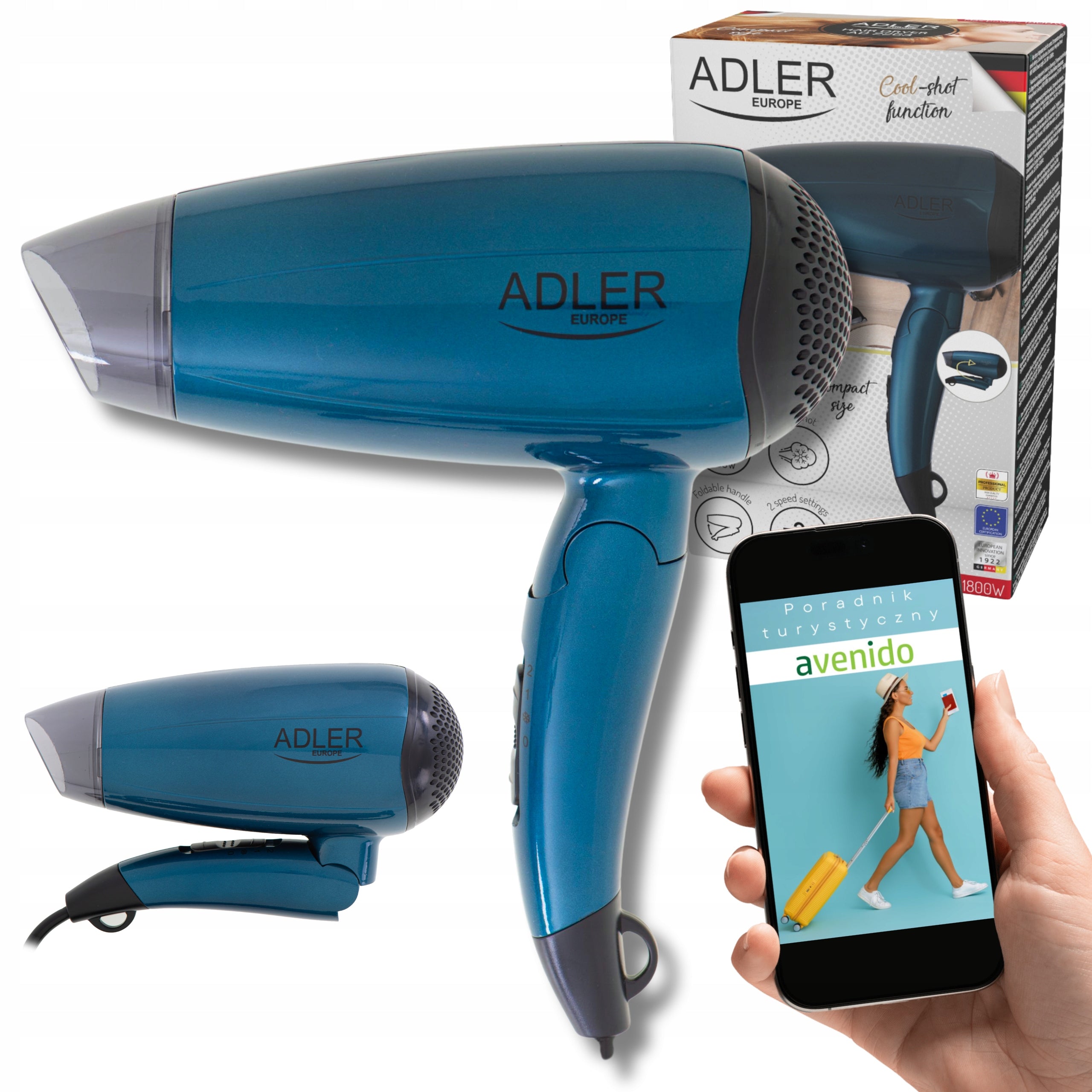 HAIR DRYER FOLDING TOURIST STRONG 1800W COLD TRAVEL AIR SUPPLY