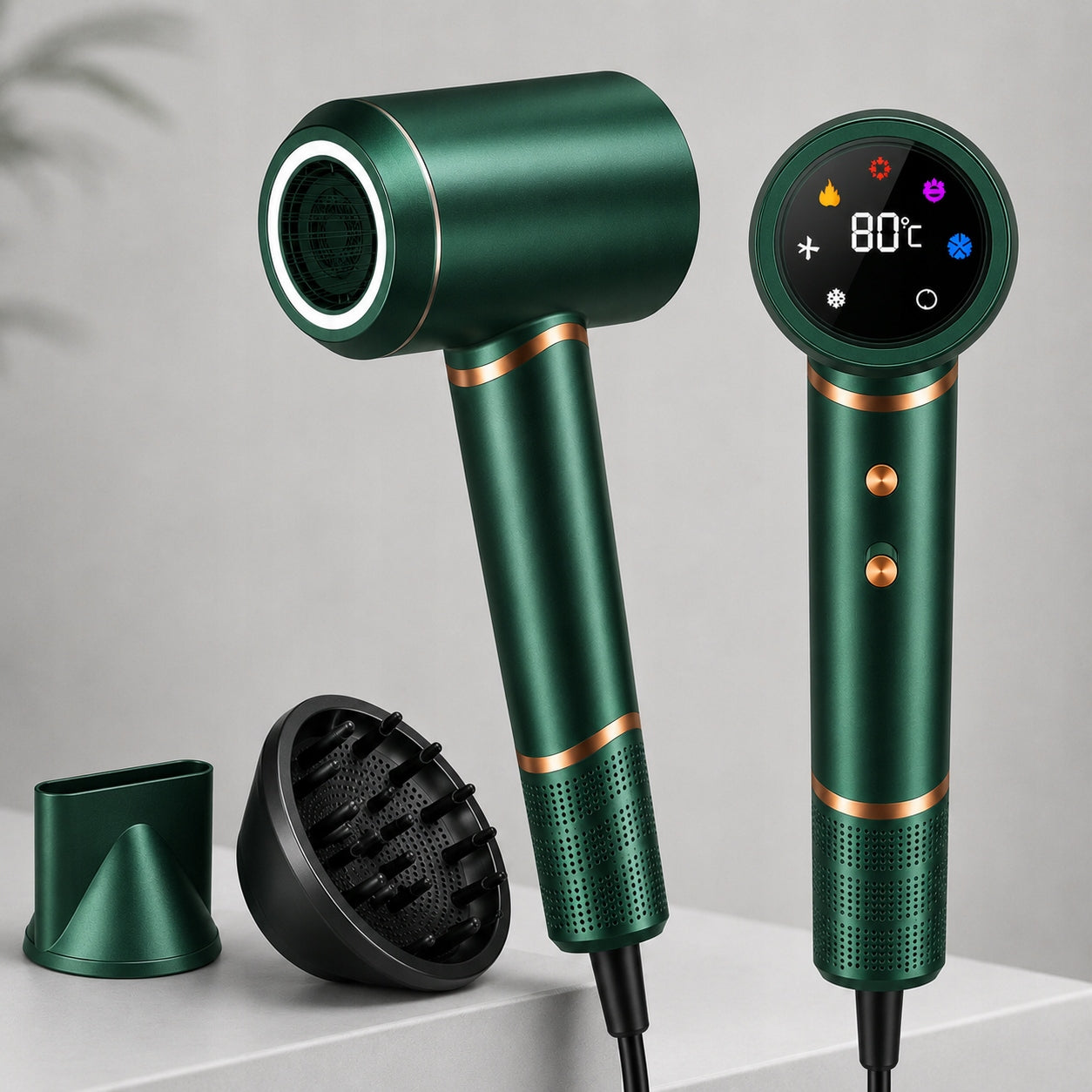 HAIR DRYER IONIZATION LED 1600W DIFFUSER QUIET GREEN 110K Packaging status original