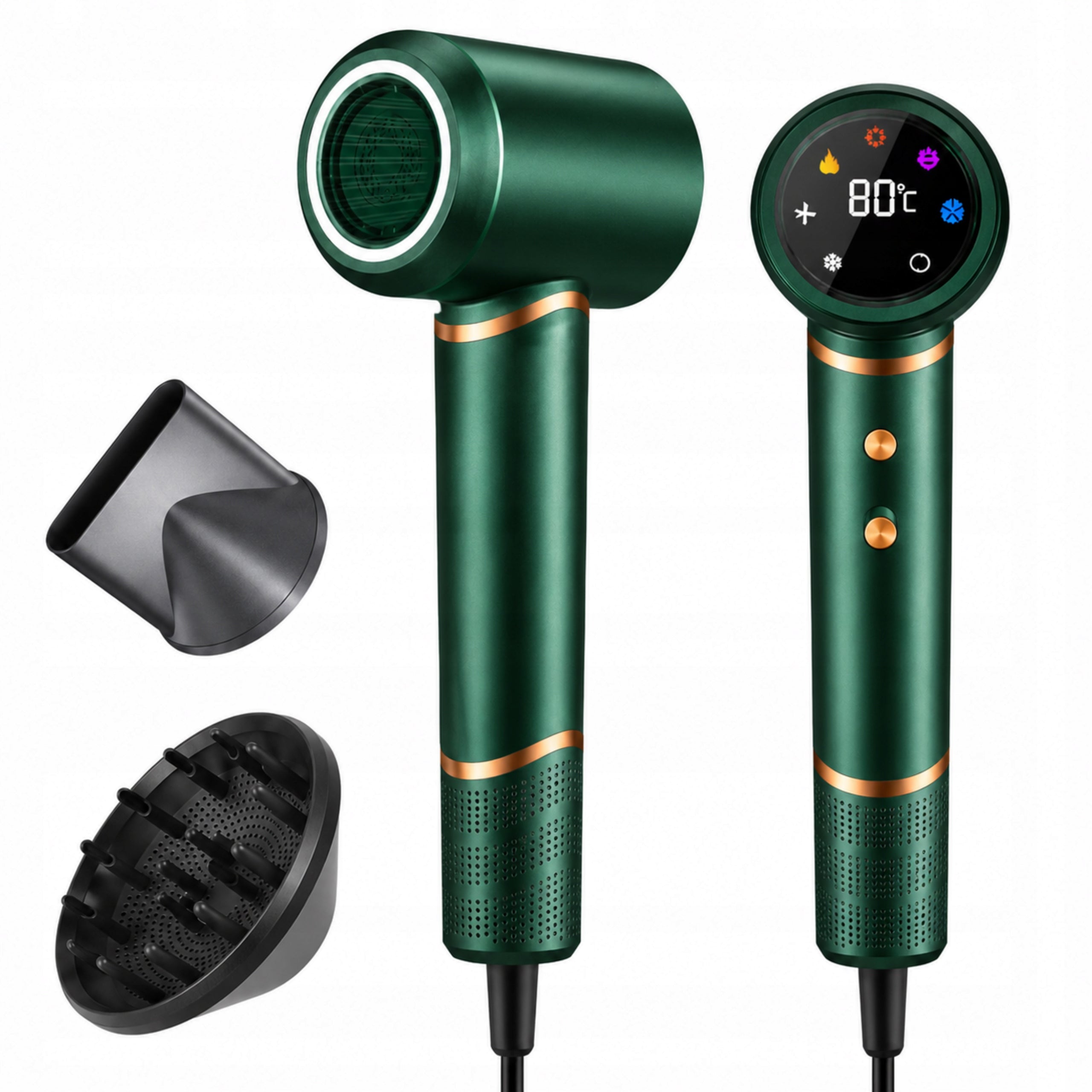 HAIR DRYER IONIZATION LED 1600W DIFFUSER QUIET GREEN 110K