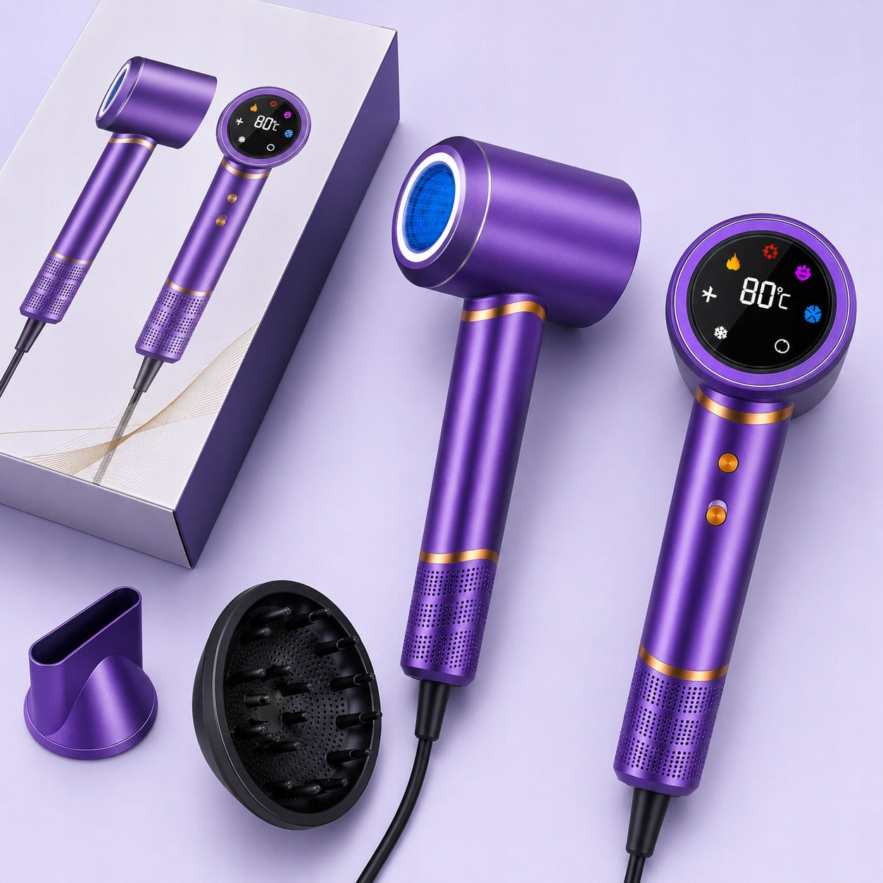 HAIR DRYER IONIZATION LED 1600W QUIET PURPLE DIFFUSER Manufacturer code SUSZARKA DO WŁOSÓW 1600W DYFUZOR KONCENTRATOR