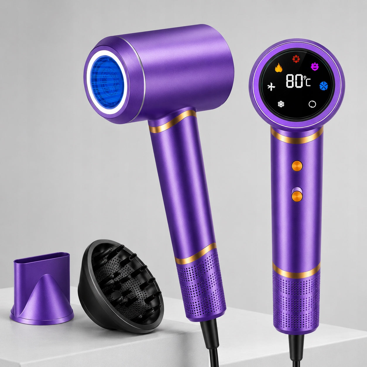 HAIR DRYER IONIZATION LED 1600W QUIET PURPLE DIFFUSER Packaging status original