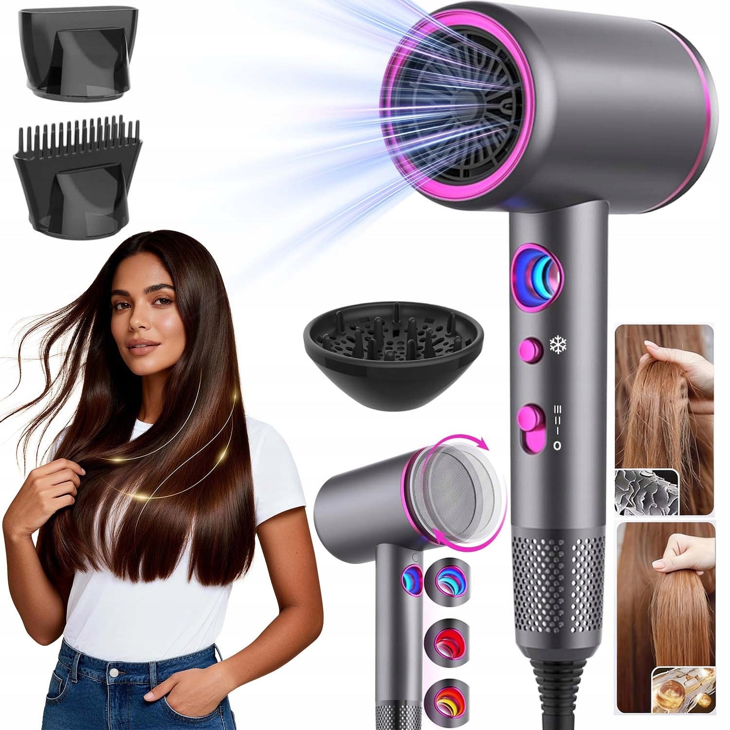 HAIR DRYER IONIZATION MULTIFUNCTIONAL WARM/COLD AIR SUPPLY 2400W STRONG