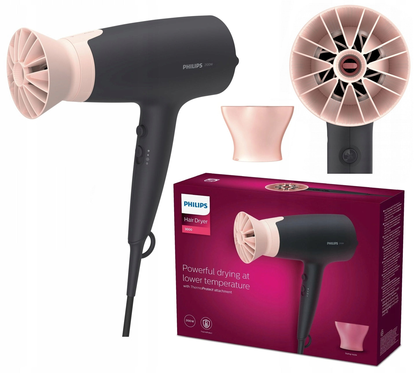 HAIR DRYER PHILIPS THERMOPROTECT CONCENTRATOR POWER 2100W IONIZING
