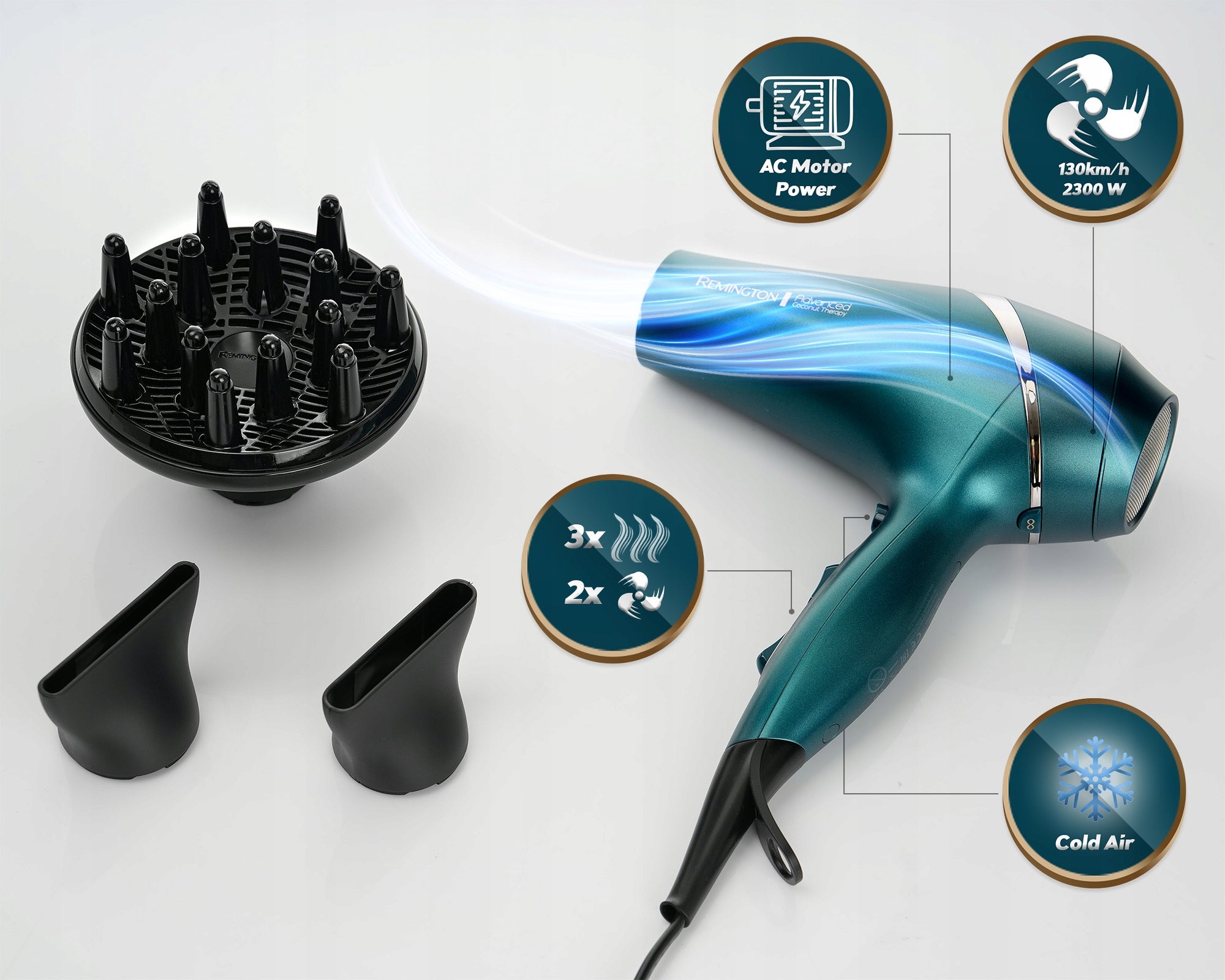 HAIR DRYER REMINGTON WITH UV IONIZATION + DIFFUSER SENSOR MOTOR AC2300W Manufacturer code AC8648