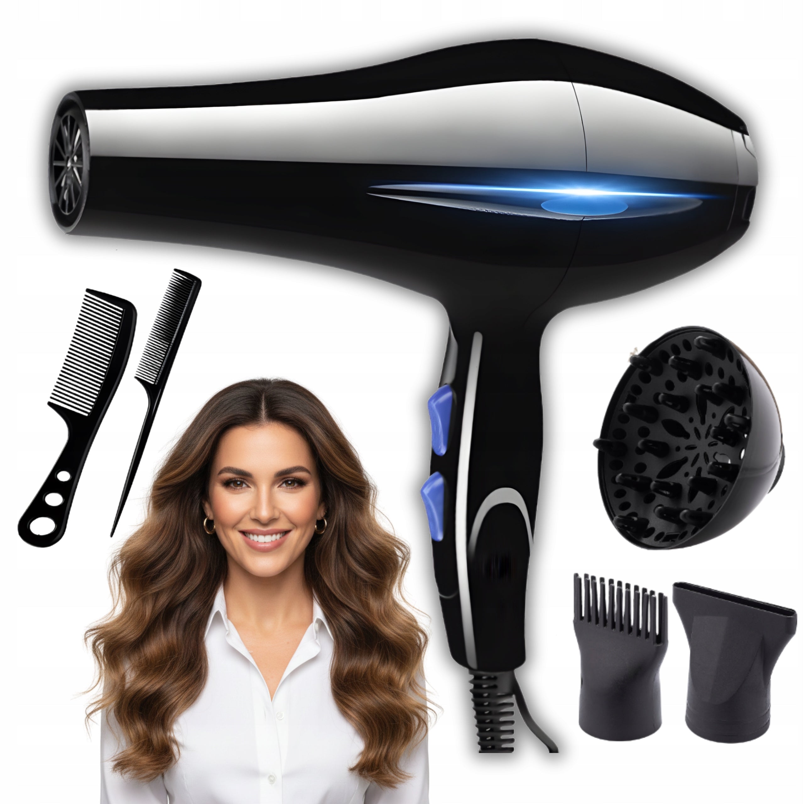 HAIR DRYER STRONG 800W IONIZATION DIFFUSER CONCENTRATOR + AKCESORIA