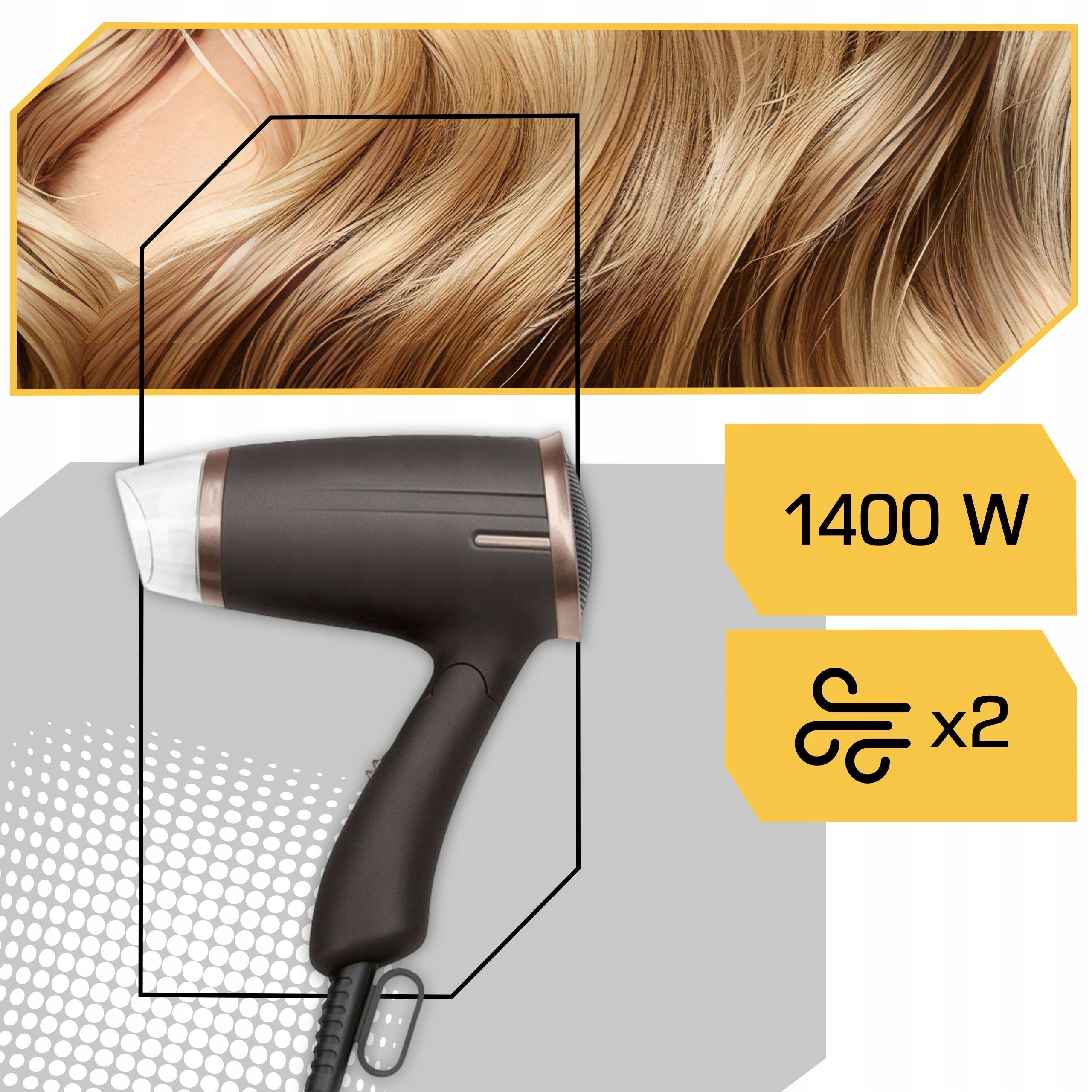 HAIR DRYER TOURIST SMALL FOLDING 1400W cold air supply 2 speeds Manufacturer code uchwyt do zawieszenia 2 poziomy temperatury