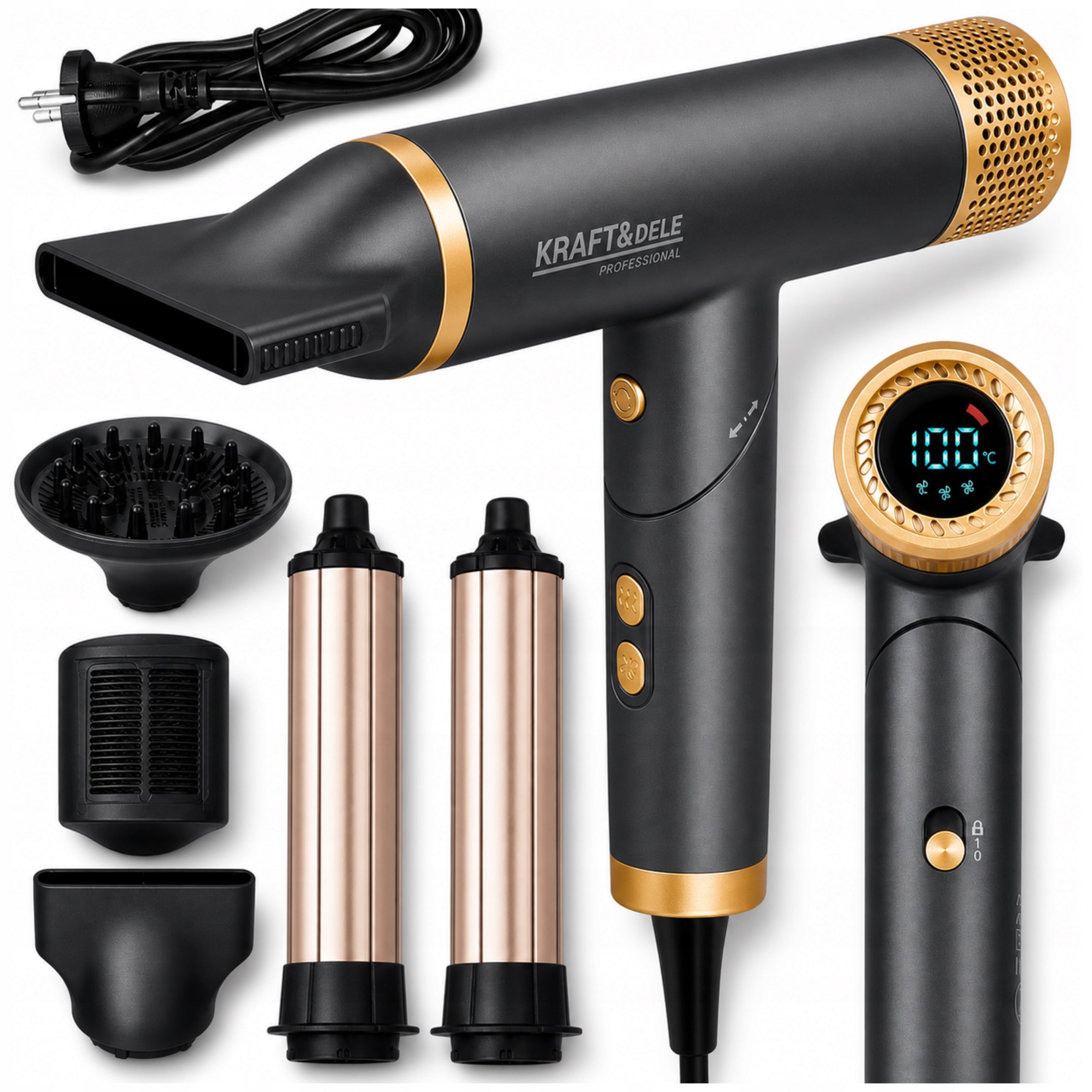 HAIR DRYER WITH DIFFUSER FOLDING STRONG 1800W COLD AIR ADJUSTABLE
