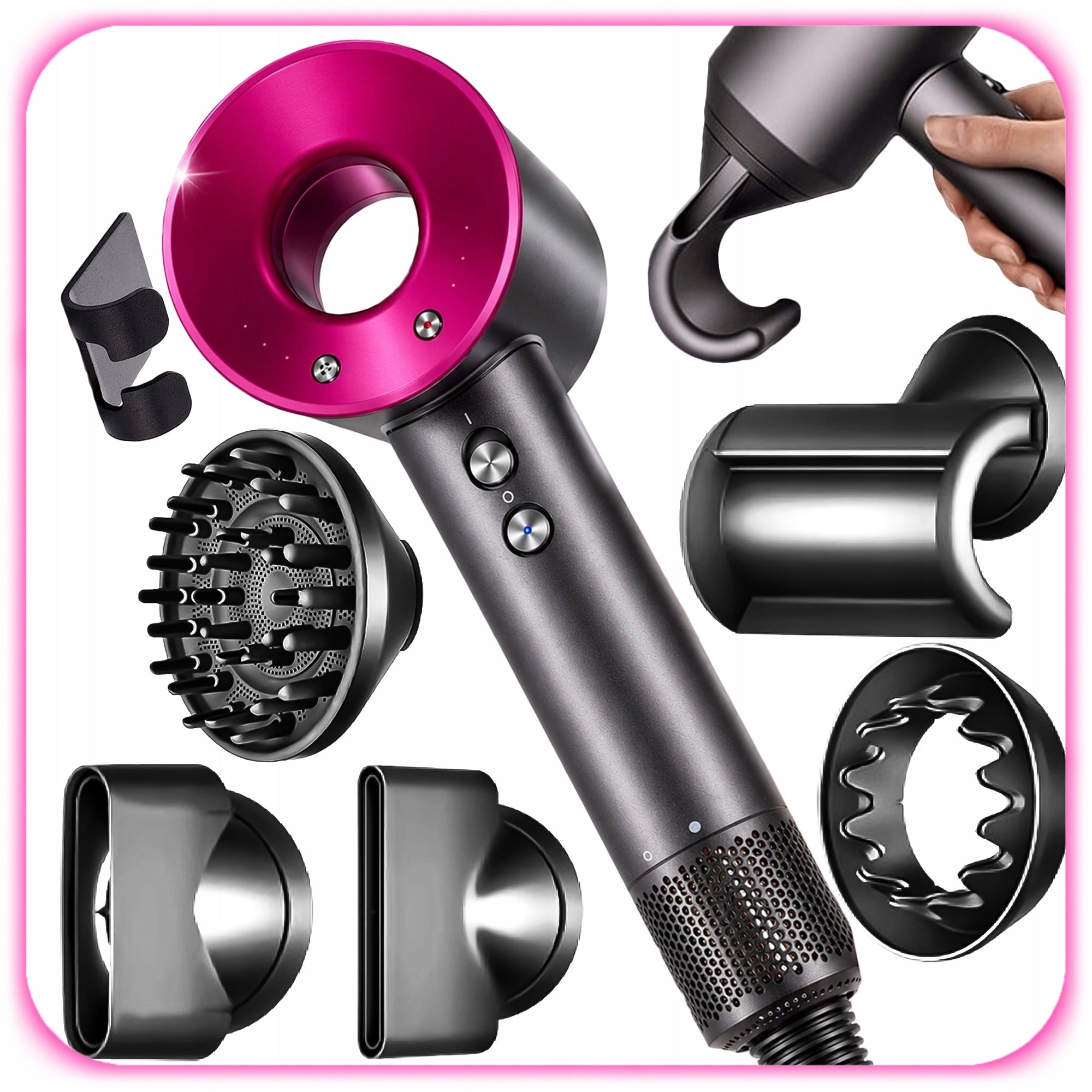 HAIR DRYER WITH IONIZATION 1600w COLD AIR SUPPLY 5 TIP PADS Manufacturer code SZUSZARKA DO WŁOSÓW JONIZACJA ZIMNY NAWIEW