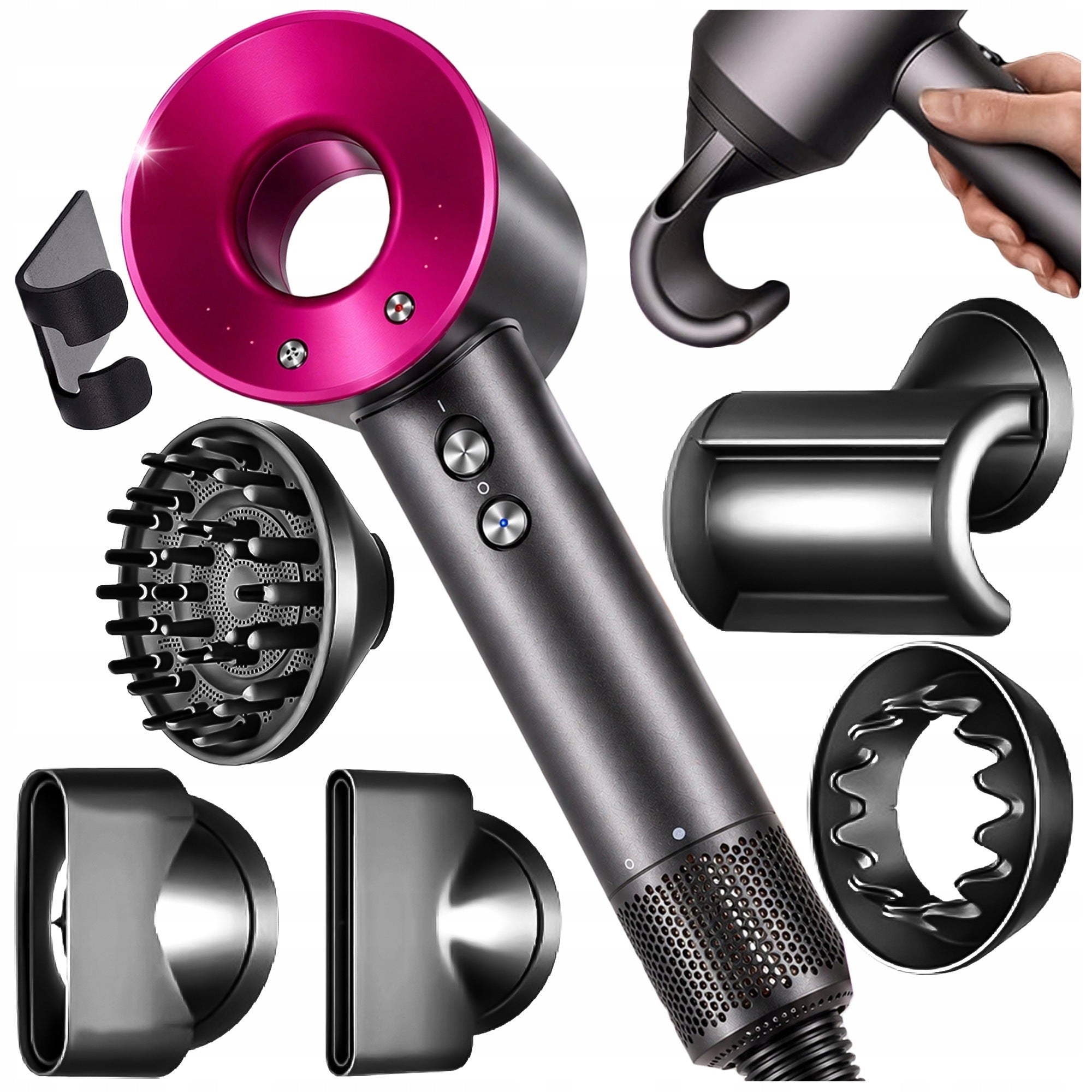 HAIR DRYER WITH IONIZATION 1600w COLD AIR SUPPLY 5 TIP PADS Packaging status original