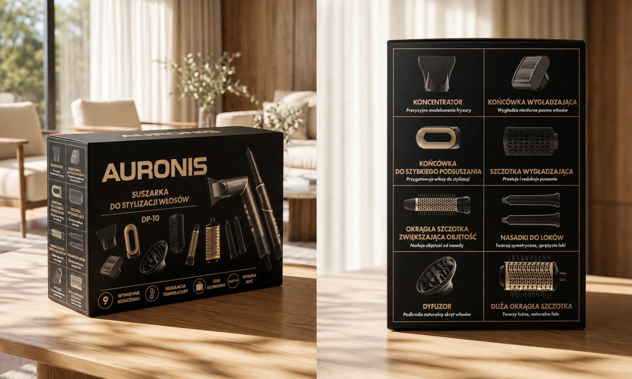 HAIR DRYER WITH IONIZATION 9in1 CURLER WITH DIFFUSER + 9 TIPS + CASE Manufacturer code SUSZARKO LOKÓWKA DYFUZOR SZCZOTKA LOKI ETUI