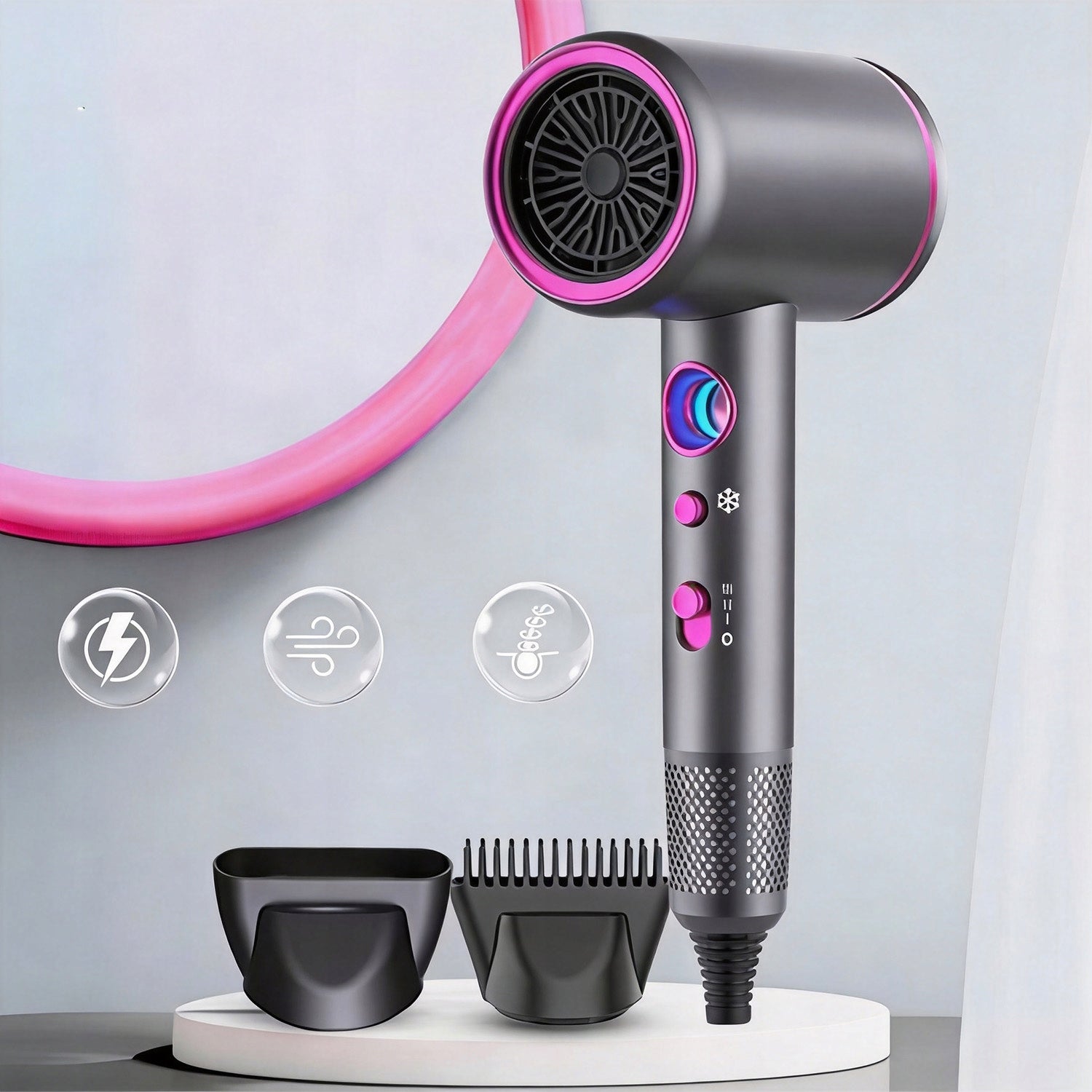 HAIR DRYER WITH IONIZATION FAST DRYING QUIET LED LIGHTING 2400W Packaging status original