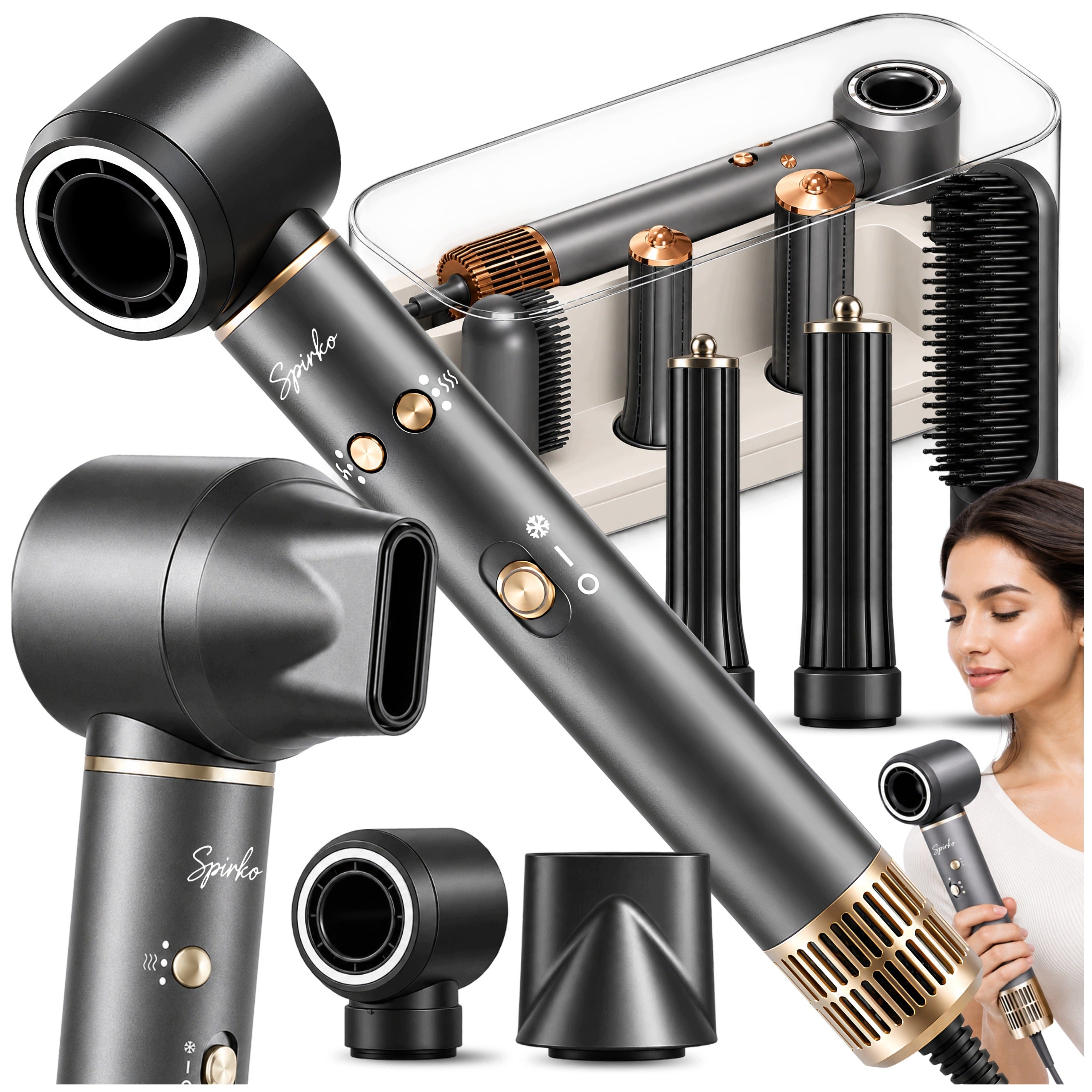 HAIR DRYER WITH IONIZATION ROTATING MULTIFUNCTIONAL STRONG 5in1