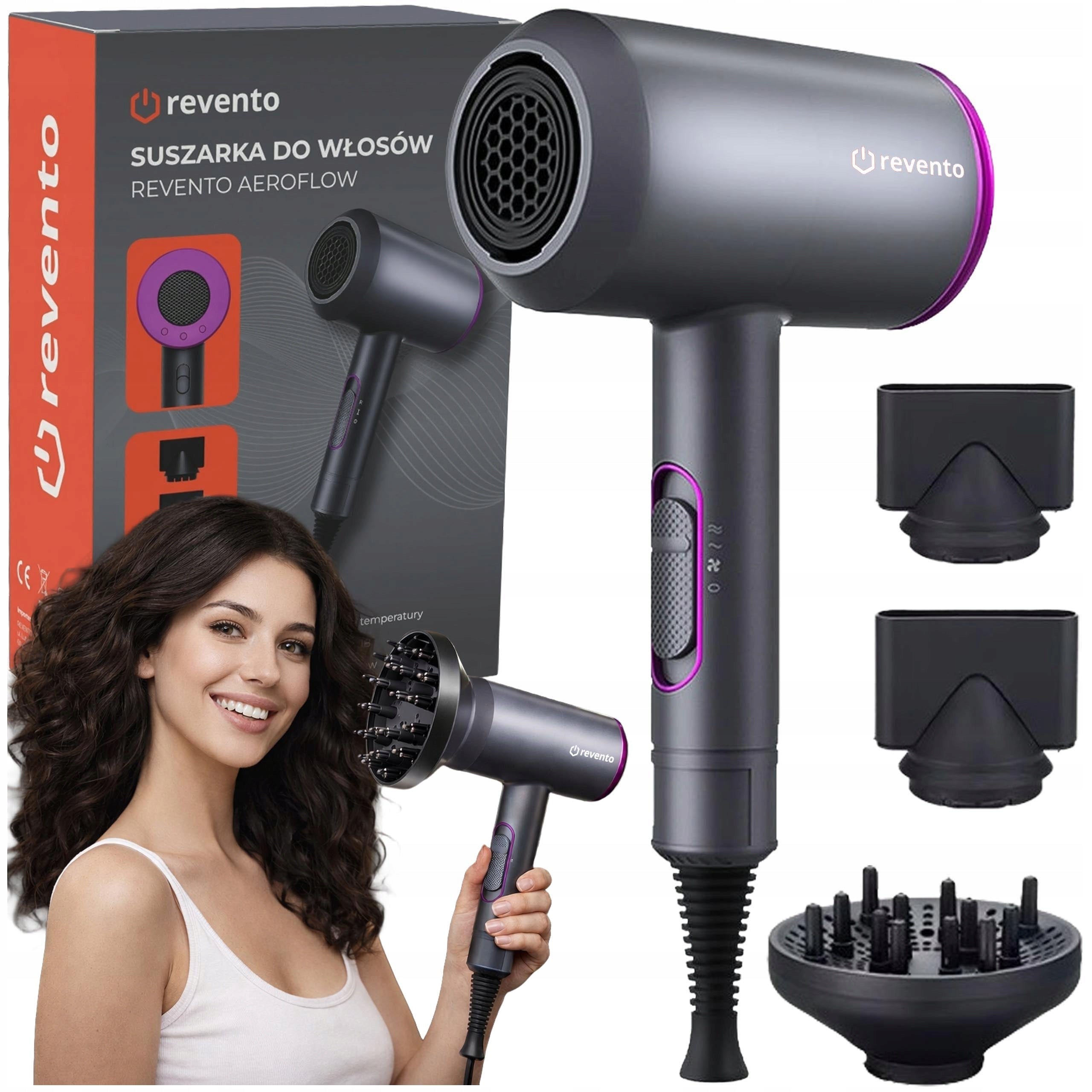 HAIR DRYER WITH IONIZATION STRONG 2000W +3 PADS DIFFUSER COLD AIR