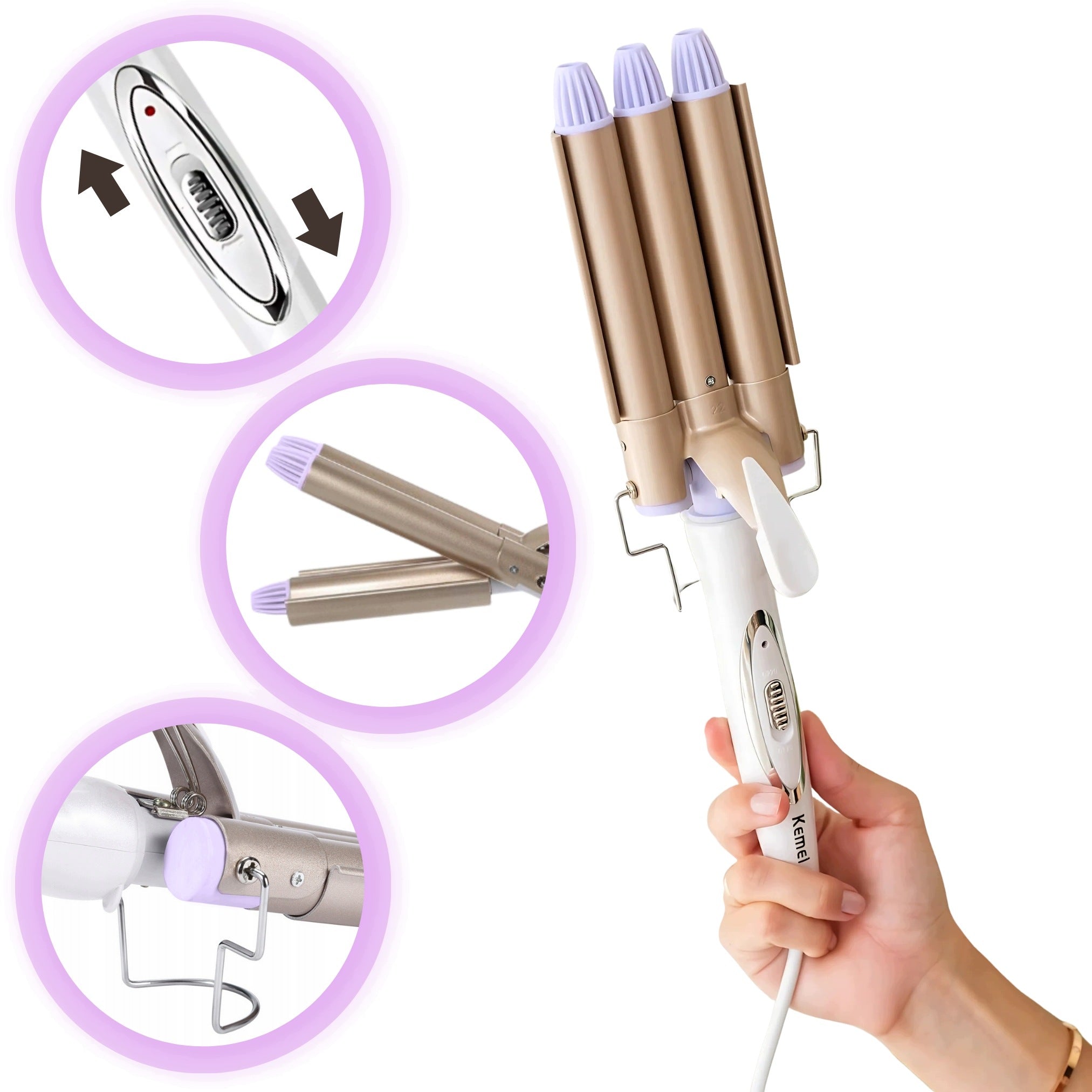HAIR INVERTER BUCKLE FREEBIE CURLING IRON FOR STYLING FAST WAVES CURLS Brand Kemei