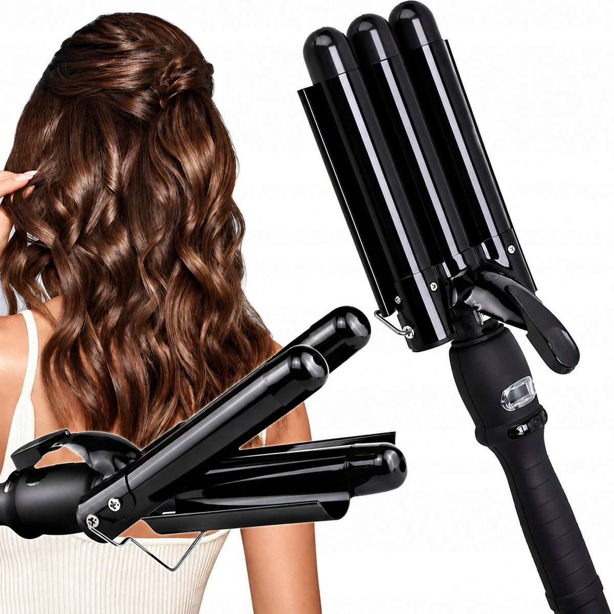 HAIR INVERTER CURLING IRON 3 CERAMIC ROLLERS 130W 80-210°C WAVES CURLS 11CM