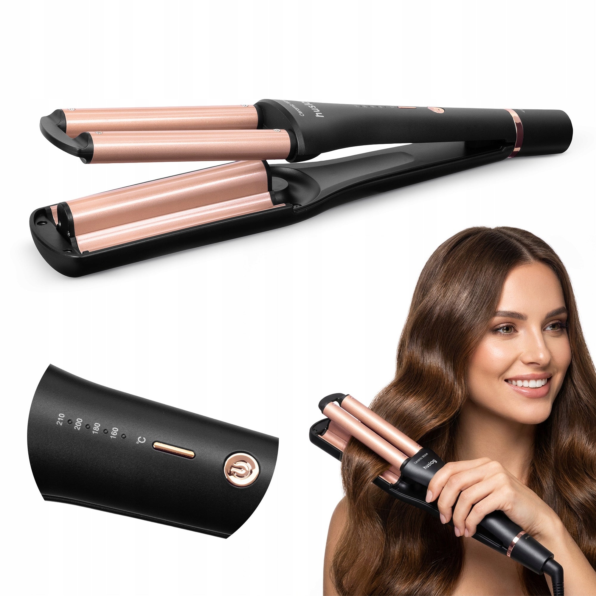 HAIR INVERTER CURLING IRON TRADITIONAL WAVES CURLS BLACK AND GOLD